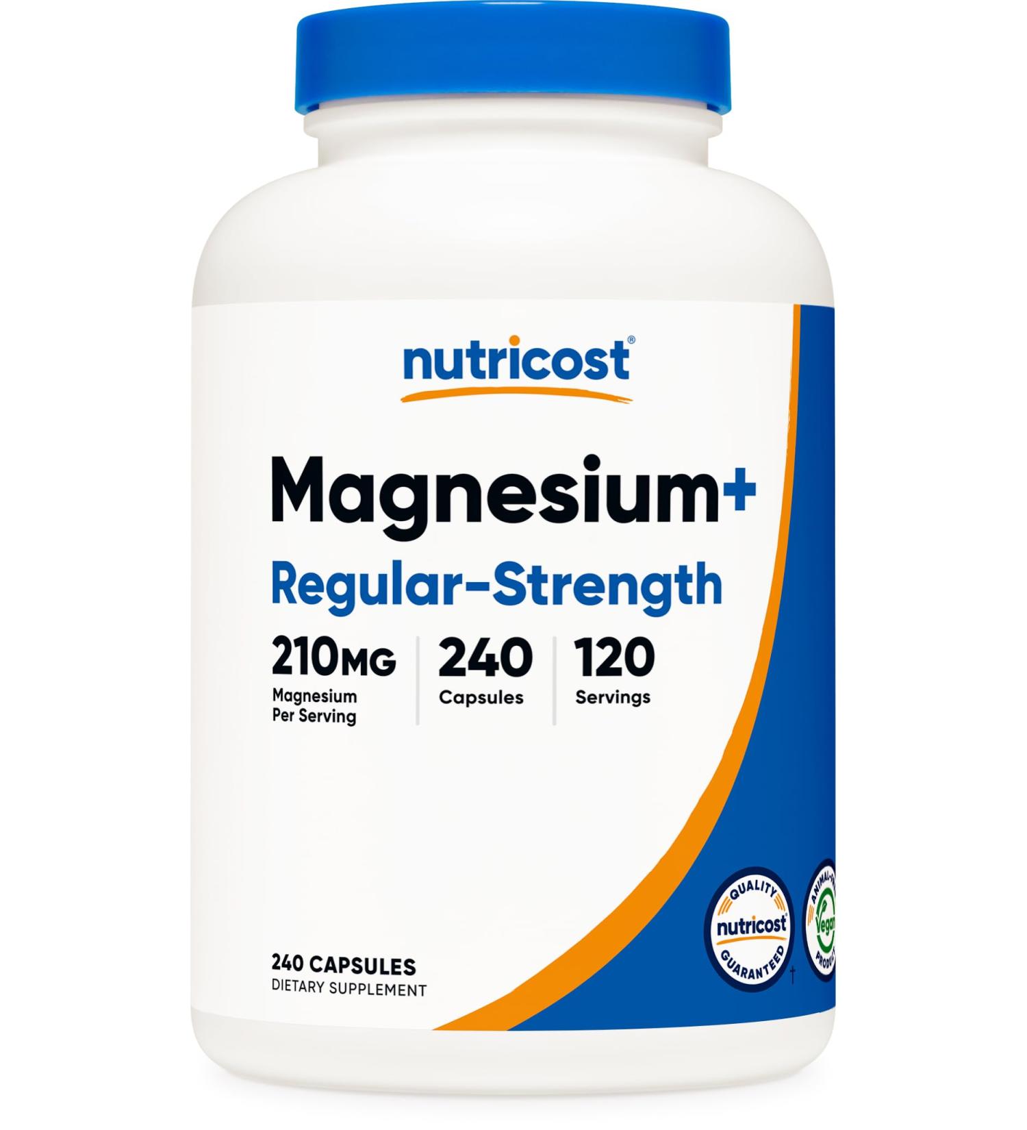 Nutricost Magnesium+ Regular Strength (210mg 240 Capsules) - 120 Servings Made with Magnesium Glycinate and Oxide Non-GMO Gluten Free and Vegan Friendly - Buy Online on GoSupps.com