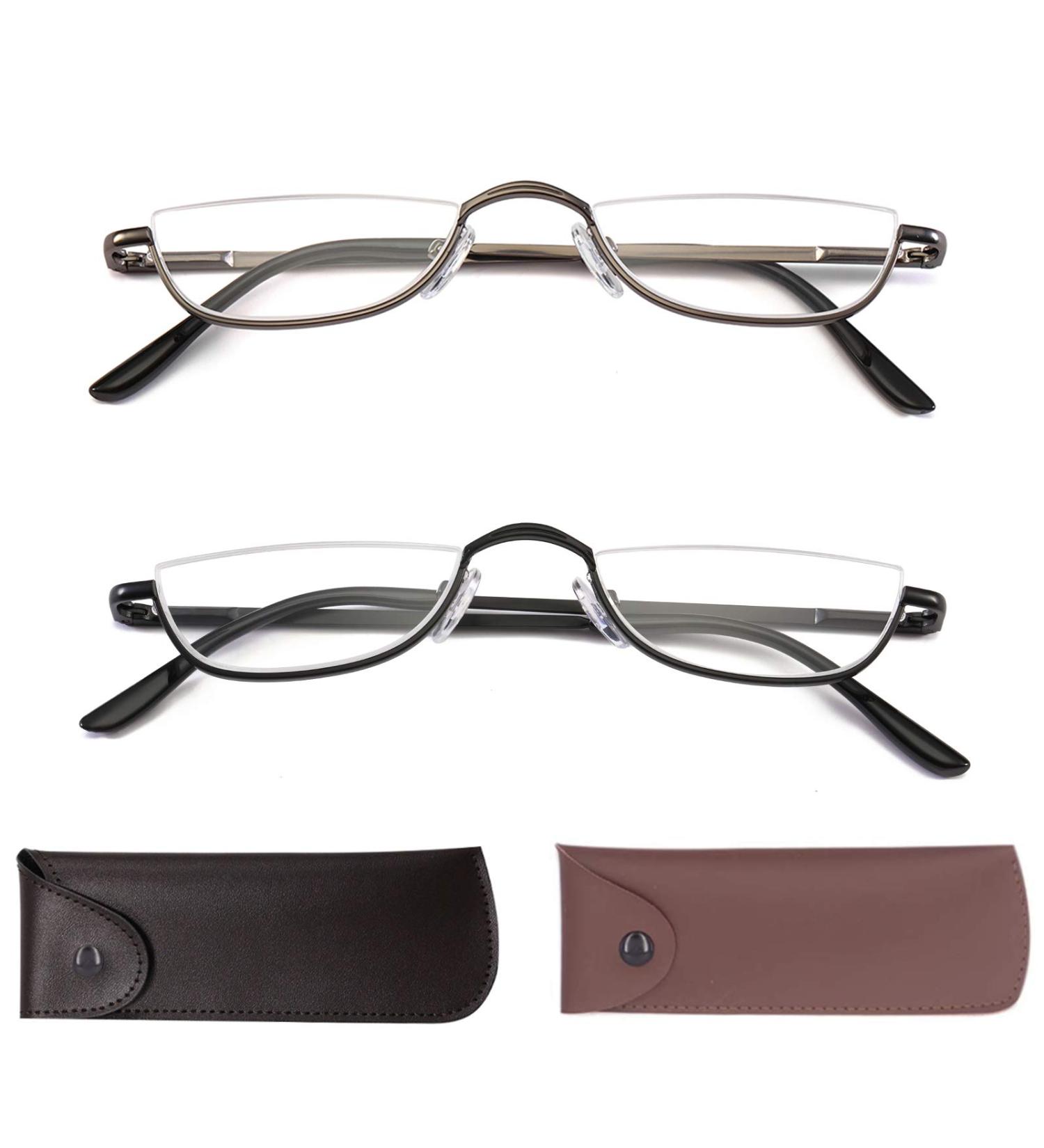 Half Reading Glasses Metal Frame Readers for Women Men with Pouch (2 Pairs 2.25) 2pair(black gray) 2.25 x - Buy Online on GoSupps.com