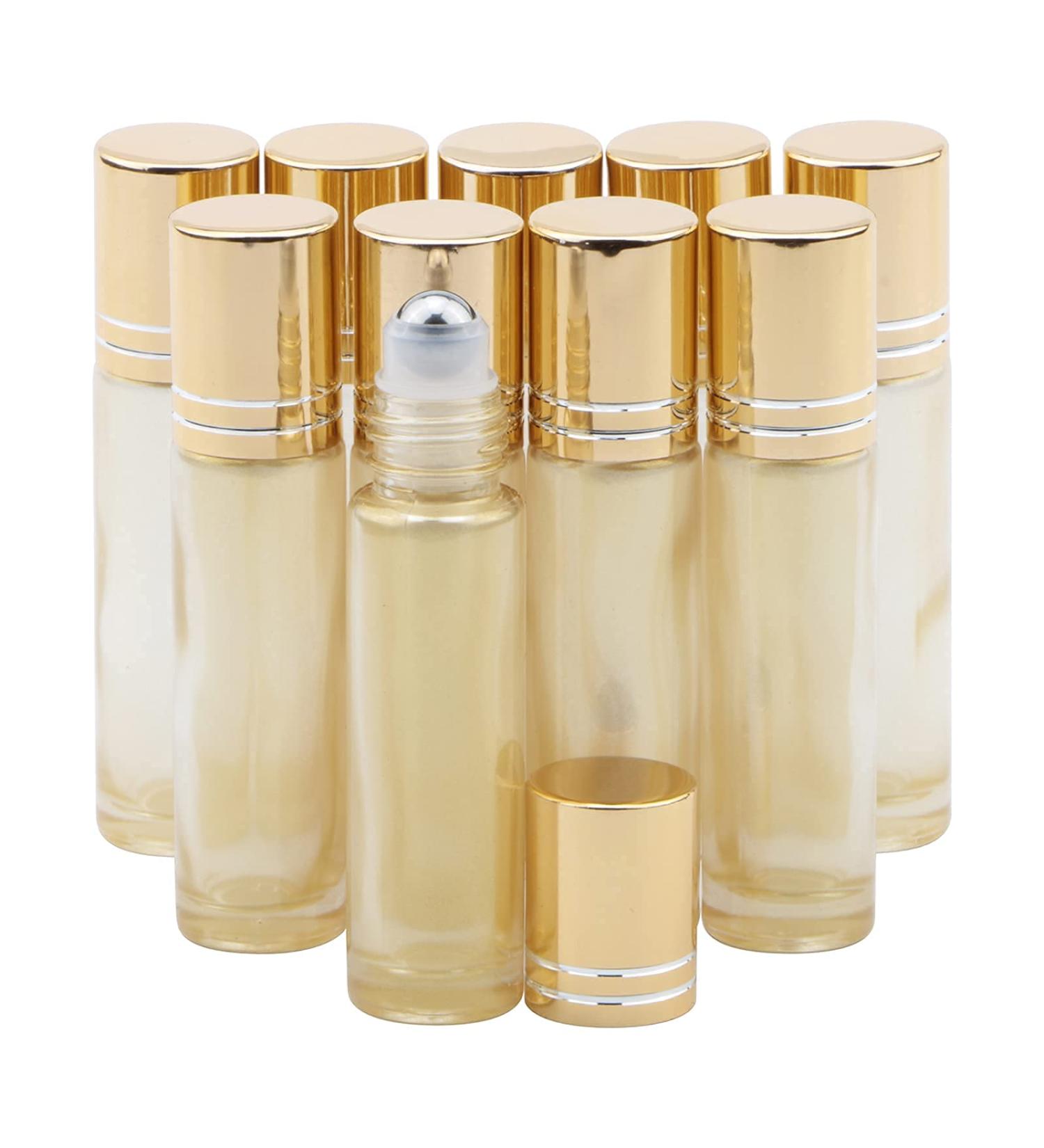 Rowiz 10pcs Essential Oils Roll on Bottles 10ml Refillable Empty Glass Rollerball Bottles with Golden Cap Perfect for Homemade Perfume Fragrance Aromatherapy Oils Pearly Golden - Buy Online on GoSupps.com