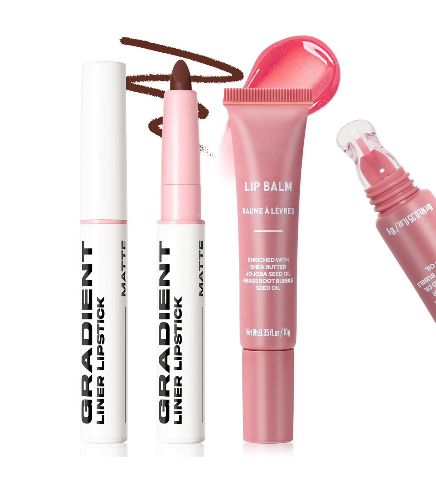 Brown Lip Liner Peptide Lip Treatment Duo Moisturizing Waterproof Long Lasting Creamy Angled Tip Lip Pencil with Nourishing Pink Lip Balm for Women Non Sticky Lip Care Juicy Lip Combo Kit Set B:#06 Dark brown+#03 Petal pop - Buy Online on GoSupps.com
