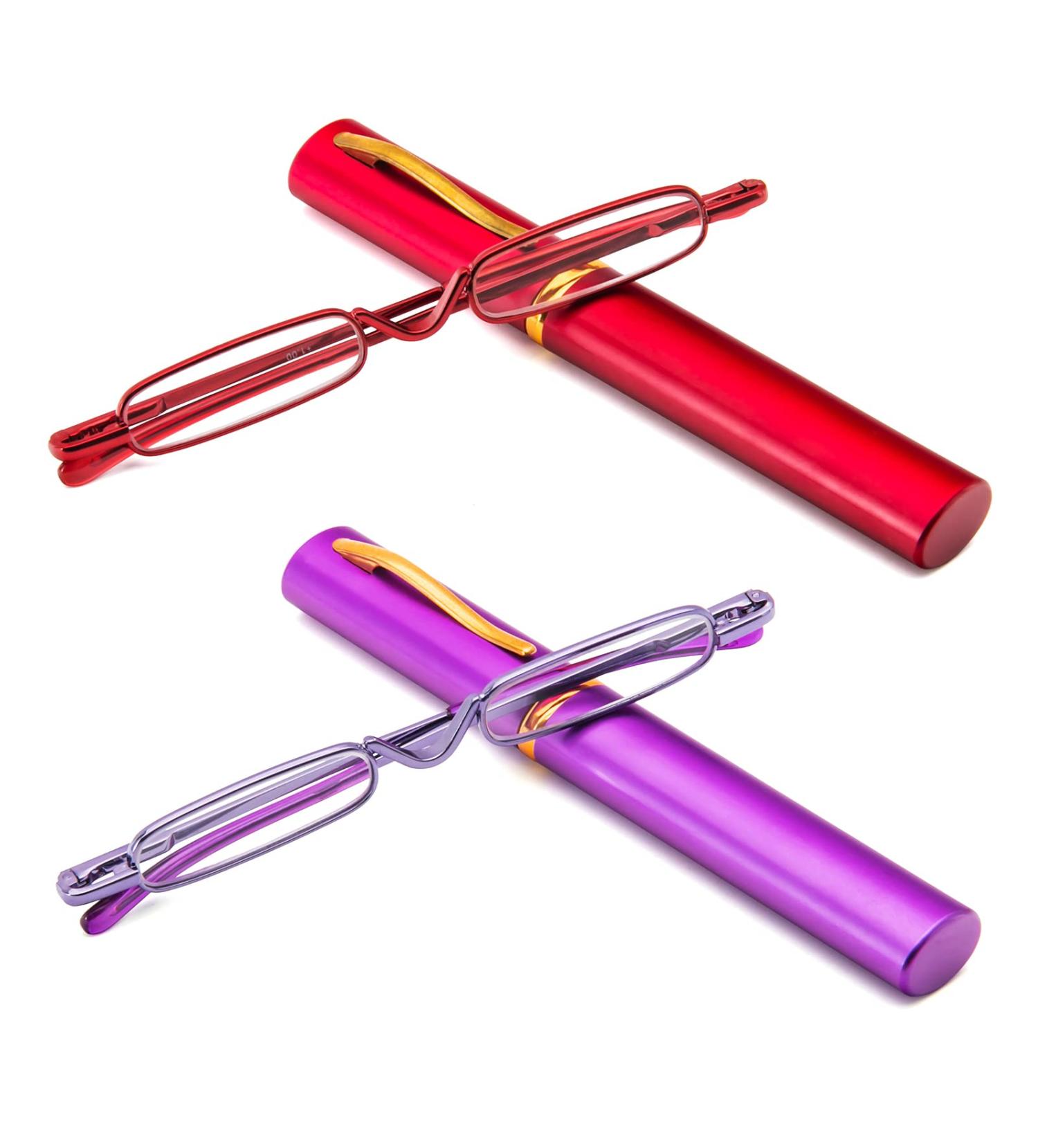 KoKoBin 2-Pack Mini Slim Reading Glasses +3.0 | Unisex Spring Hinge Metal Visual Aid with Case - International Shipping - Buy Online on GoSupps.com