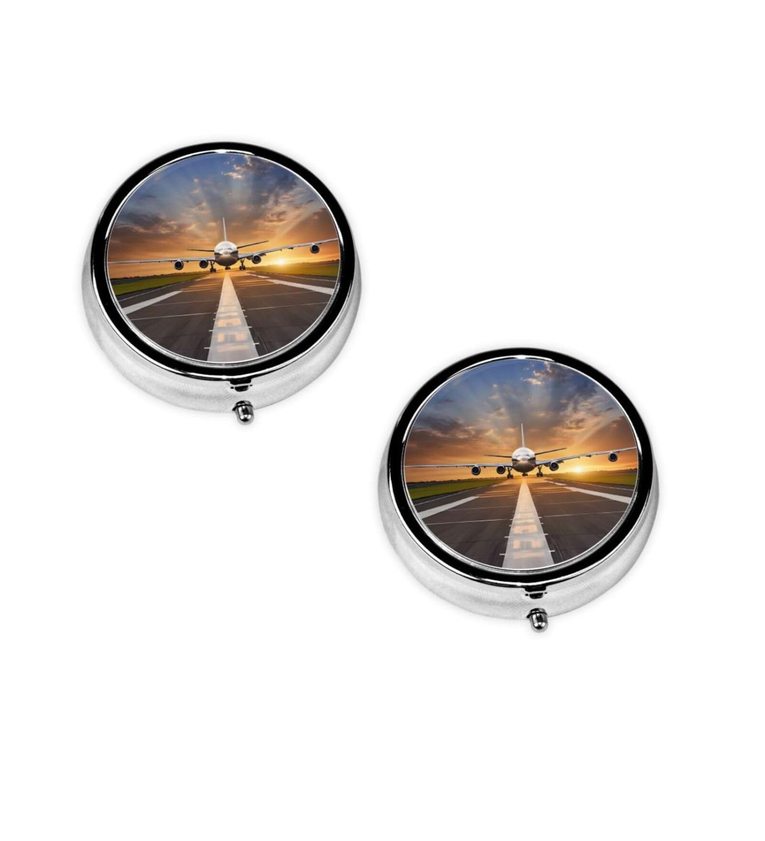 Buy Airport Print Round Pill Box - 3 Compartment Mini Travel Medicine Organizer Decorative Pocket Purse for Vitamins & Tablets - Buy Online on GoSupps.com