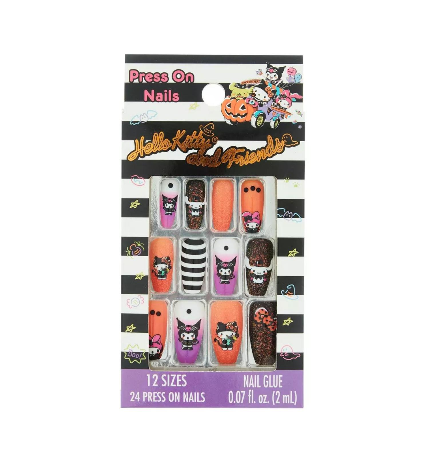 Sanrio Hello Kitty And Friends Halloween Faux Nail Set (Orange/Purple/Black/White)