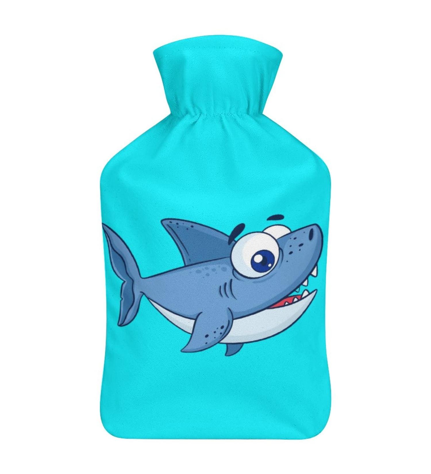 Blue Shark Hot Water Bottle with Plush Cover | Hand Warmer for Adults & Kids - 26.5x15.3cm - International Shipping Available - Buy Online on GoSupps.com