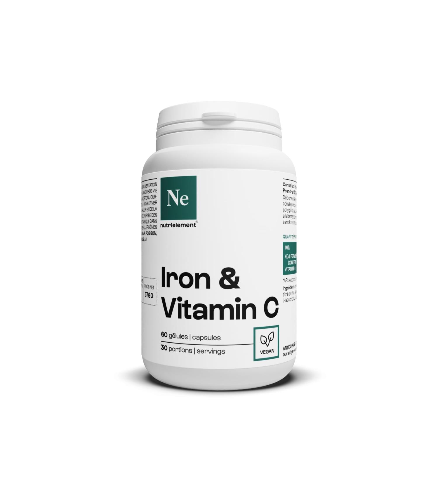 Nutrielement - Iron Vitamin C - 60 capsules - Iron Ultimine - Vitamin C Quali -C Food supplement Immune System - - Buy Online on GoSupps.com