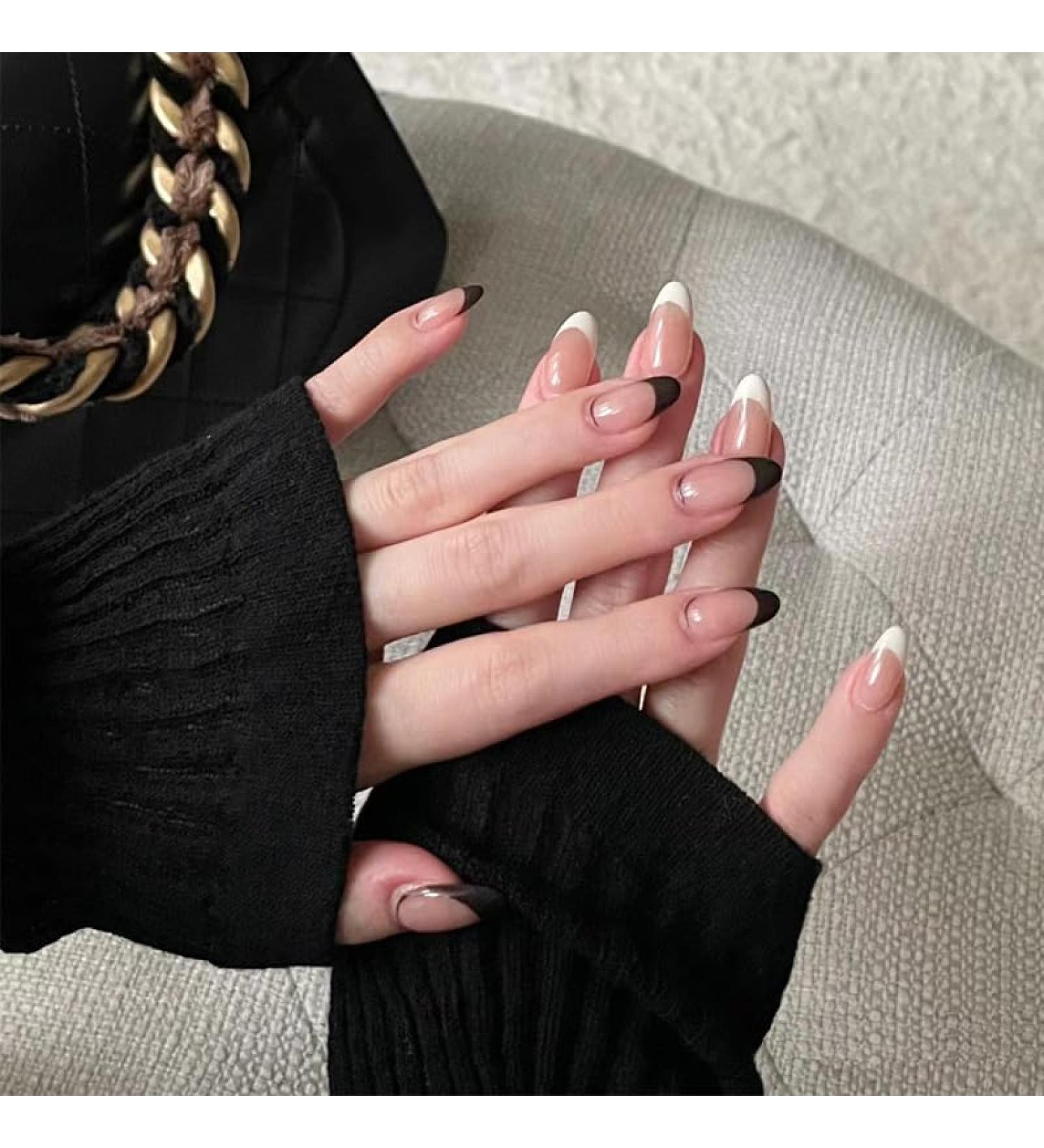 24Pcs/Set Press On Nails Medium Length Black Stripes False Nails Acrylic Fake Nails Full Cover Nails Tips Artificial Finger Manicure Press on nails for Women and Girls - Buy Online on GoSupps.com