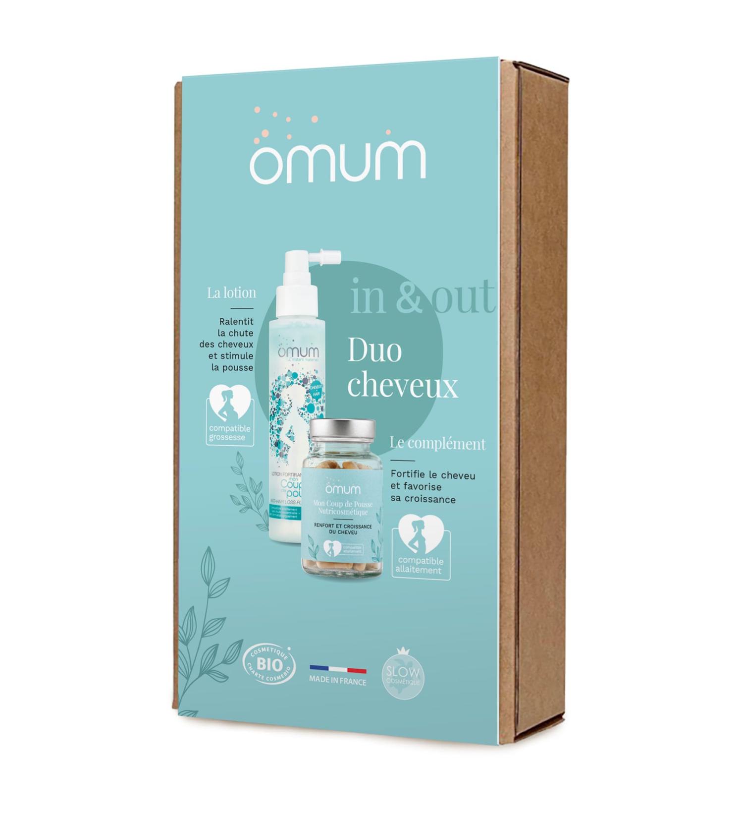 OMUM - In&Out Hair Duo Gift Box: 1 Organic Boost Lotion + 1 Anti-Hair Loss Food Supplement - Stimulates hair growth strengthens from 45 days - Natural France Vegan - Buy Online on GoSupps.com