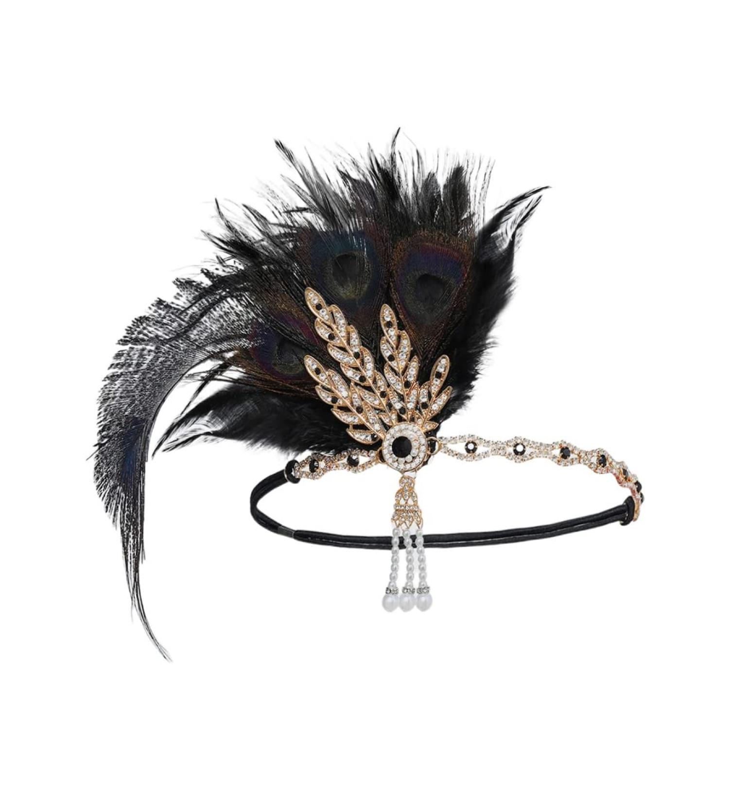 IYOU Crystal Flapper Headpiece Black Feather Gatsby Headband Wedding Party 1920s Hair Band Accessories for Women - Buy Online on GoSupps.com