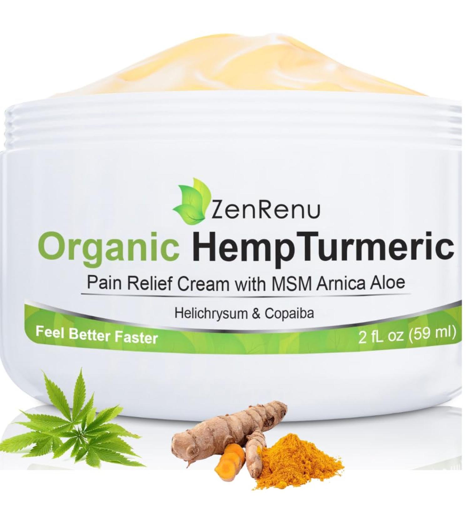 Zenrenu Hemp Joint & Muscle Relief Cream - Turmeric Arnica MSM & 7 Essential Oils | Non-Greasy Soothing Formula for Pain Relief - 2 oz - Buy Online on GoSupps.com