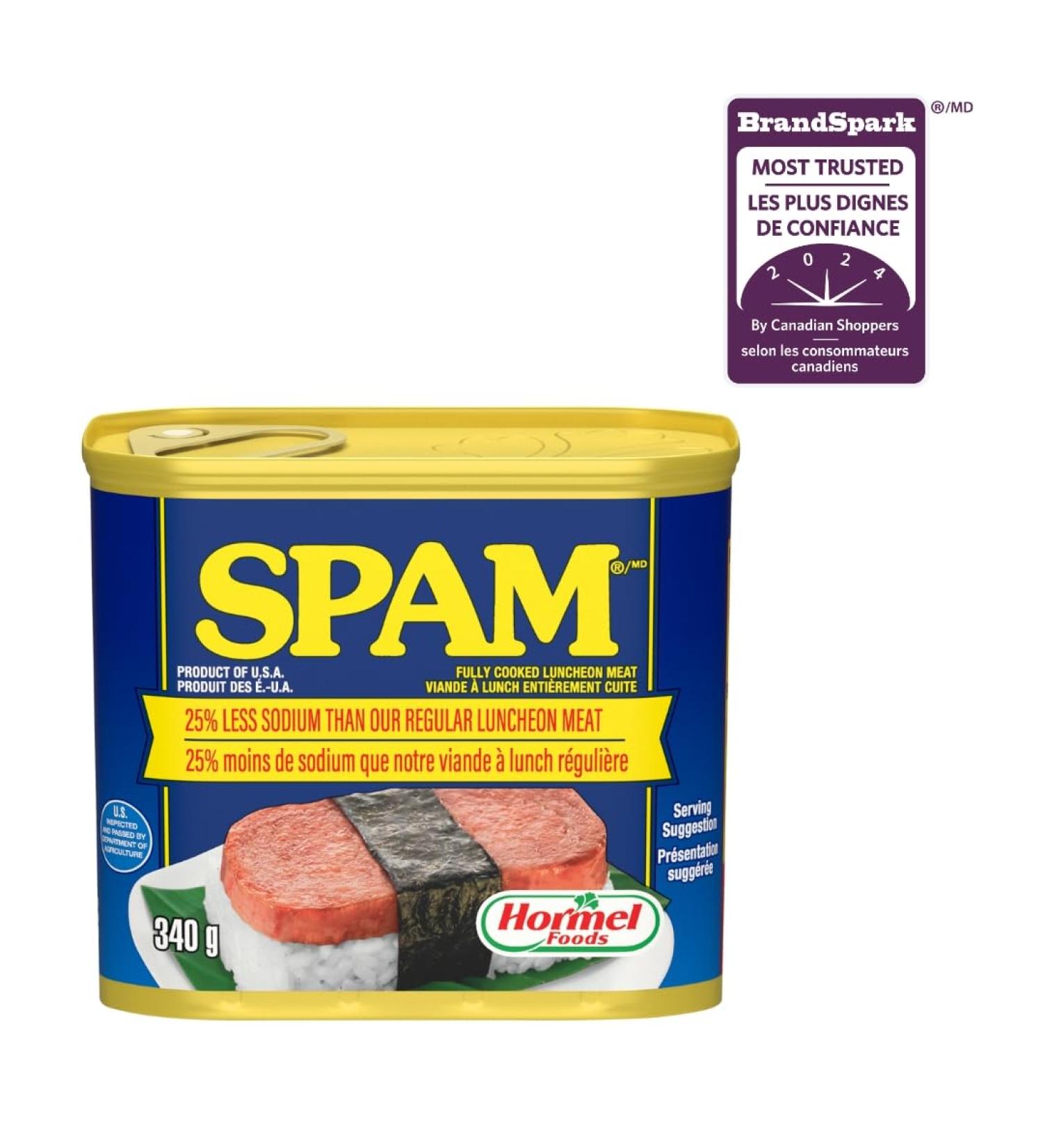 SPAM Less Sodium Luncheon Meat - Premium Quality Easy-to-Cook and Shelf-Stable Canned Meat - Perfect for Camping Emergency Food and Quick Meals - 340 GRAMS (Pack of 12) - Buy Online on GoSupps.com