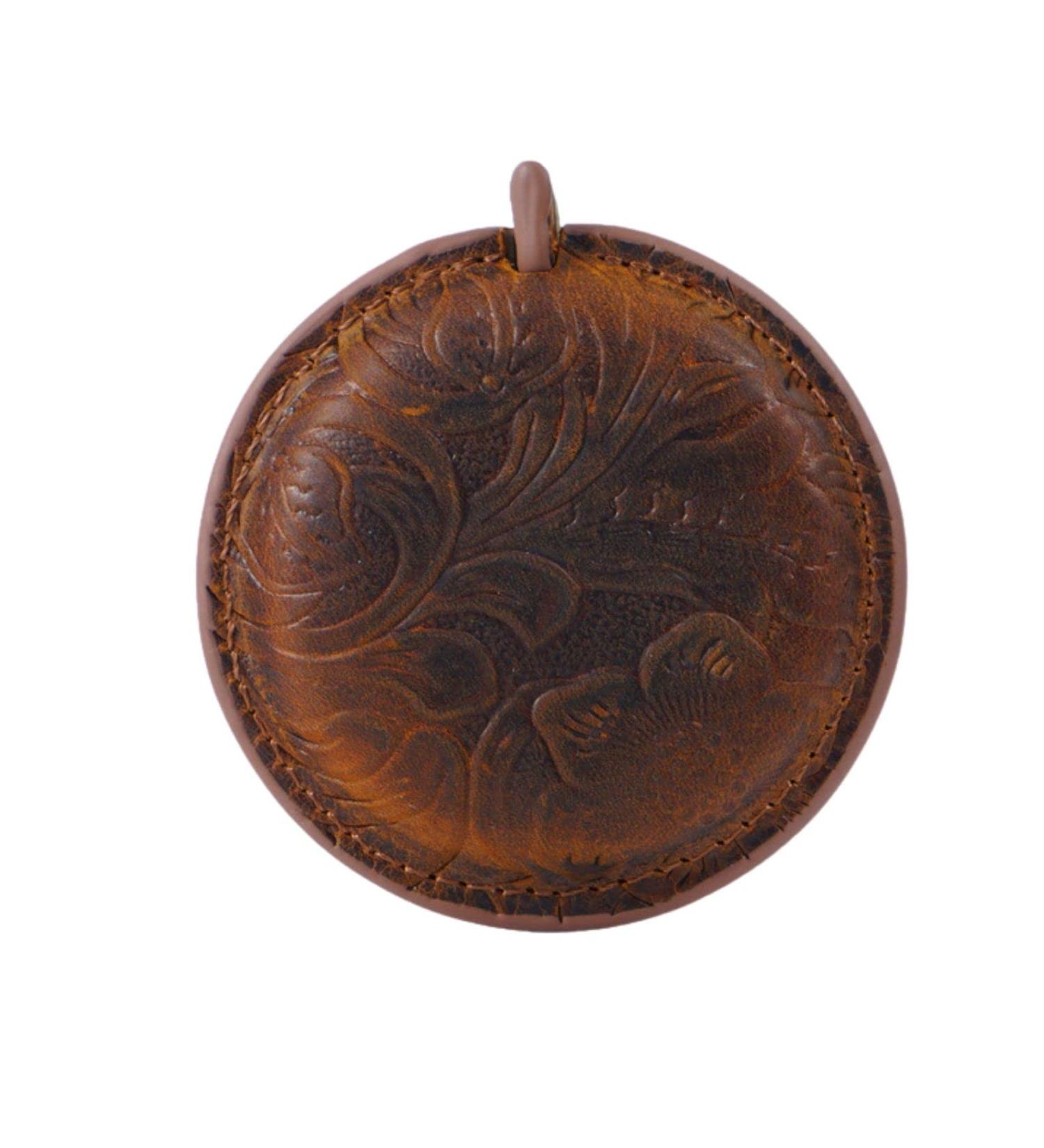 Sewing Tape Measure - Double-Sided Retractable Crazy Horse Leather - Yellow-Brown Carved Pattern - Buy Online on GoSupps.com