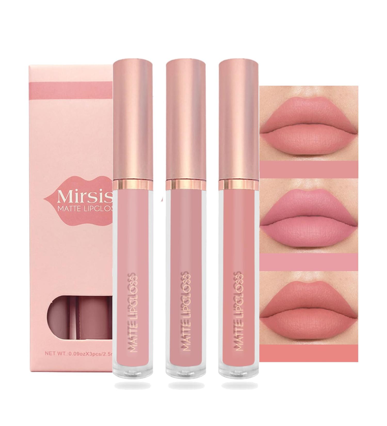 Lip Gloss Set Lipstick Set 3 Pcs Nude Lip Gloss Long Lasting Non Stick Cup Matte Liquid Lipstick Moisturizing Waterproof Pink Lipgloss Smooth Velvet Texture Lipstick Sets For Women - Buy Online on GoSupps.com