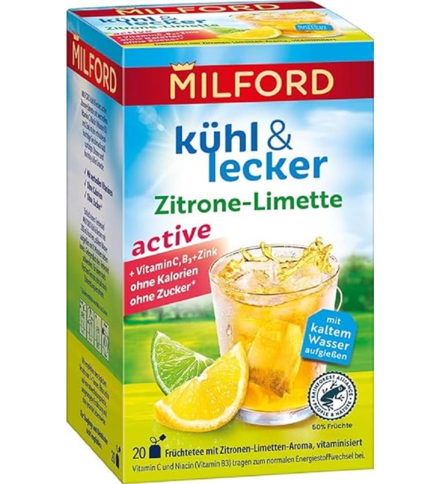 Milford Active Lemon Limette Real Fruit Tea | Vitamin C B3 & Zinc | 50g Pack (20 Pieces) - Refreshing International Shipping Available - Buy Online on GoSupps.com