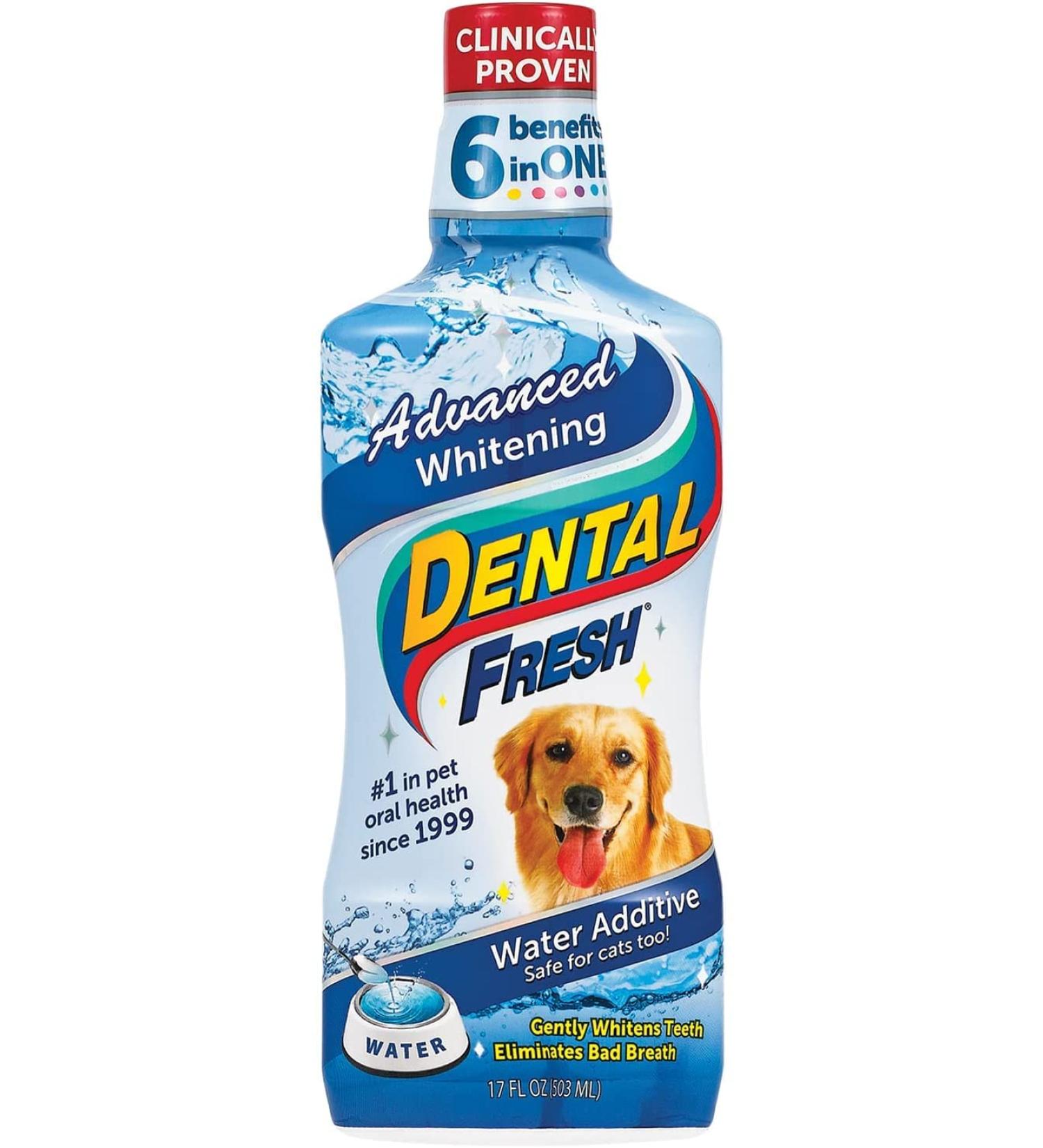 Dental Fresh Advanced Whitening Water Additive for Dogs (17 Oz.) Dog Teeth Cleaning Formula Reduce Surface Stains and Discoloration Eliminate Bad Breath Improve Oral Health Safe for Daily Use - Buy Online on GoSupps.com