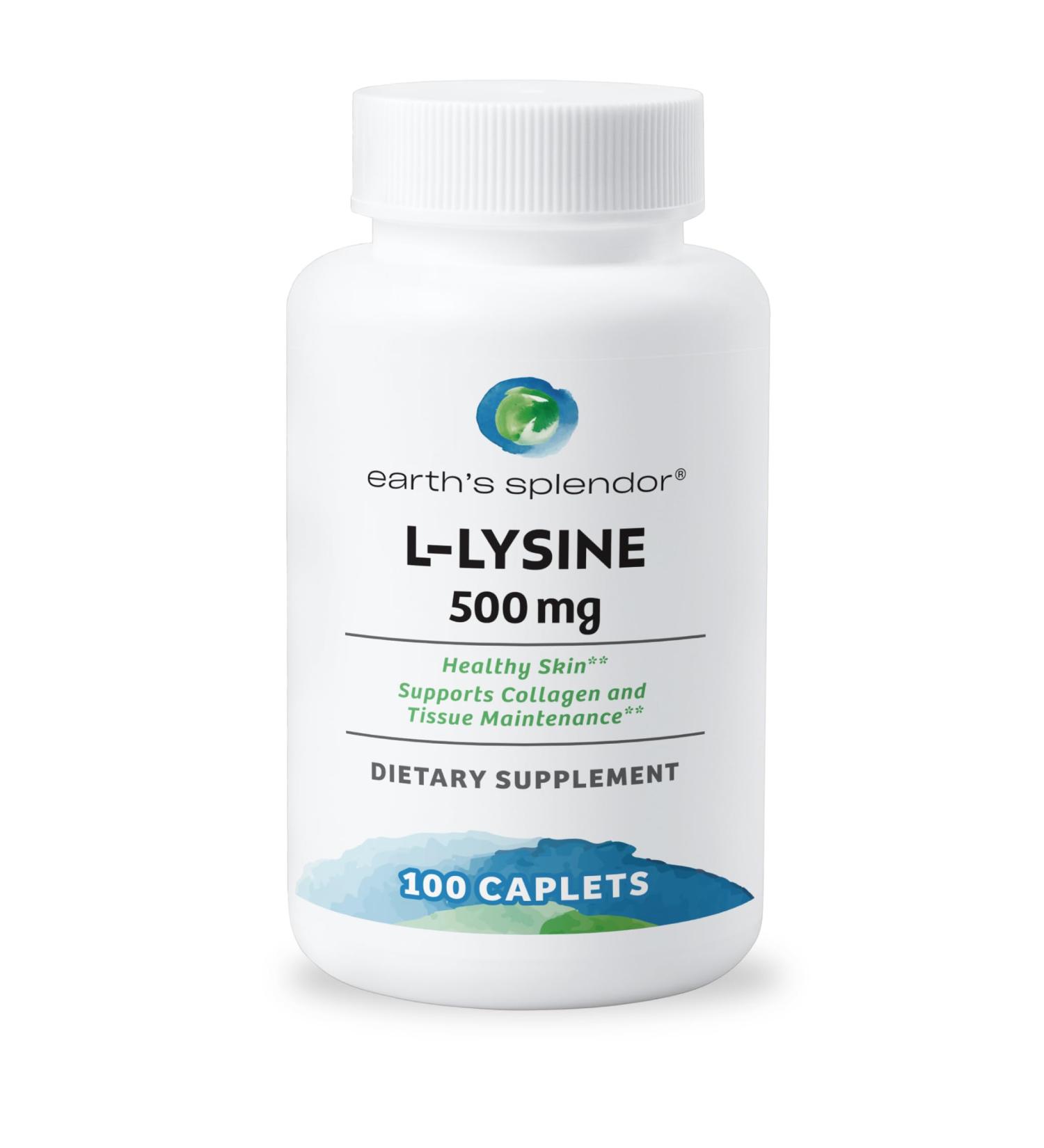 Buy Earth s Splendor L-Lysine 500 mg - Dietary Supplement for Collagen & Tissue Support 100 Caplets - Fast International Shipping - Buy Online on GoSupps.com