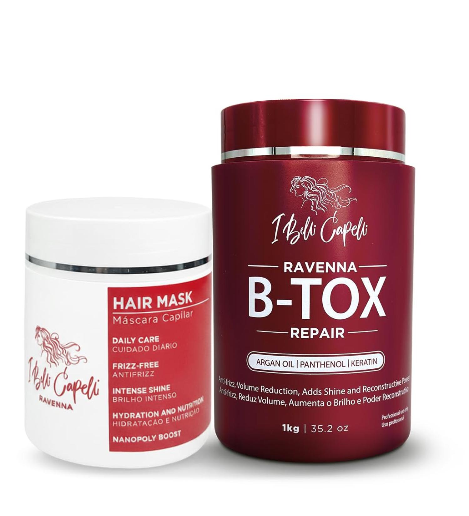 I Belli Capelli Ravenna Kit de Lissage Capillaire B-tox R parateur & Masque l Aloe Vera Anti-Frizz Hydratation Intense & Brillance Traitement Capillaire Sans Formol pour Tous Types de Cheve