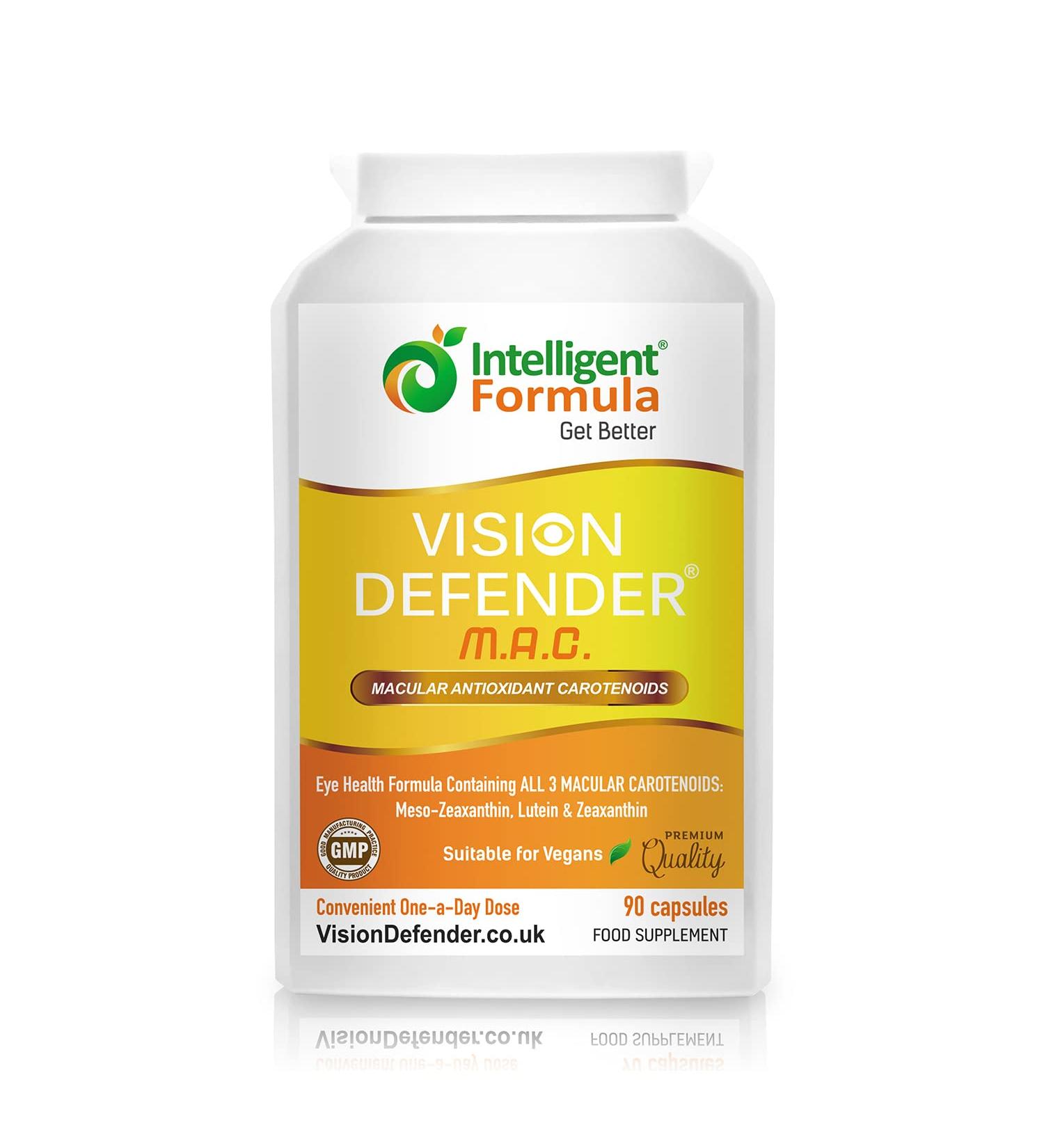 Lutein, Zeaxanthin & Meso-Zeaxanthin Eye Supplement | VISION DEFENDER MAC | Vegan Antioxidant Carotenoids | 90 Capsules | Made in UK - Buy Online on GoSupps.com