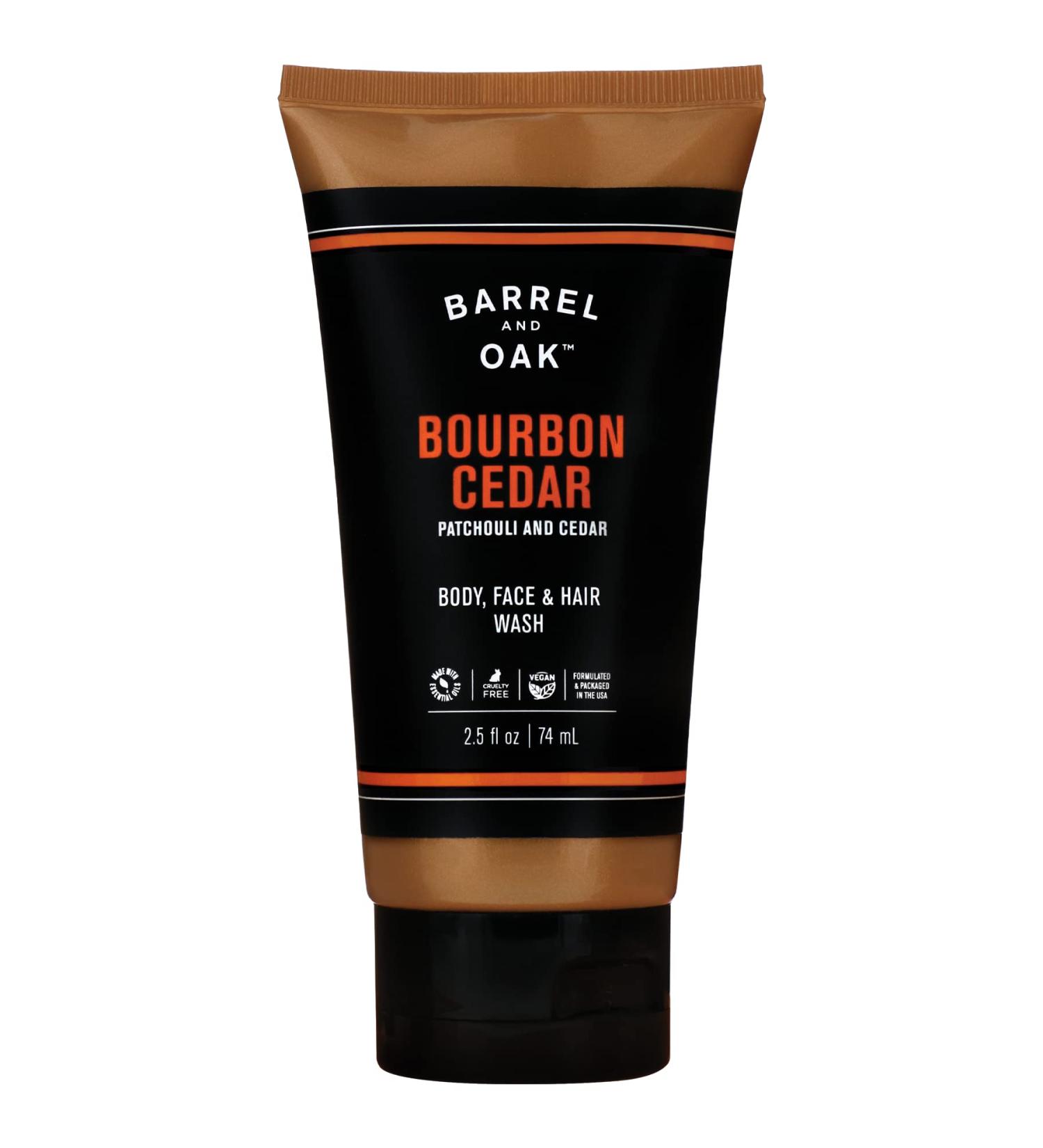 Barrel and Oak All-In-One Body Wash for Men - Cedarwood & Bourbon Scent, Travel Size, Vegan (2.5 oz) - Buy Online on GoSupps.com