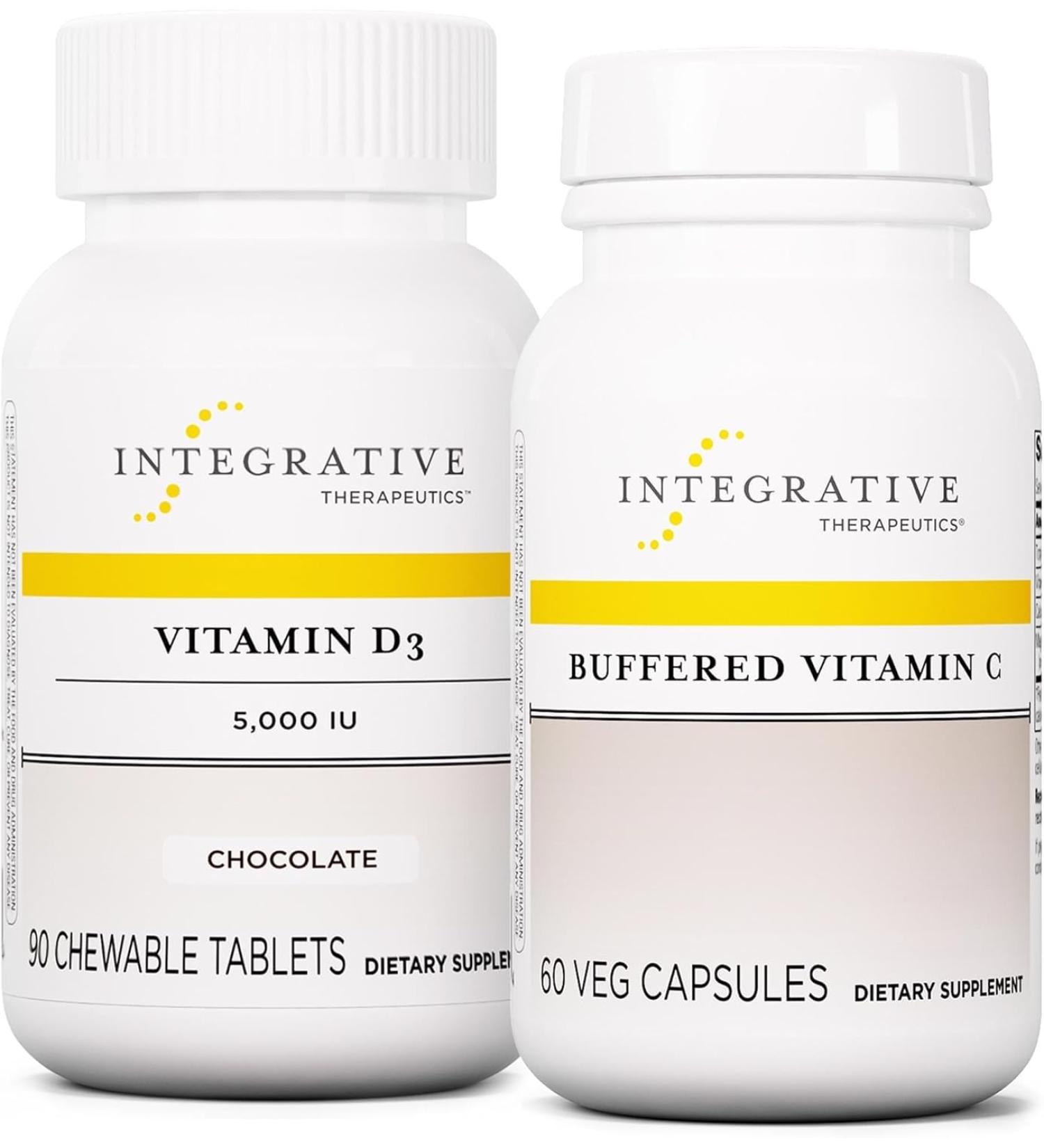 Integrative Therapeutics Bundle with Buffered Vitamin C 1 000 mg 60 Capsules & Vitamin D3 125 mcg 90 Chewables - Buffered Vitamin C for Antioxidant Support* - Vitamin D3 to Support Health* - Buy Online on GoSupps.com