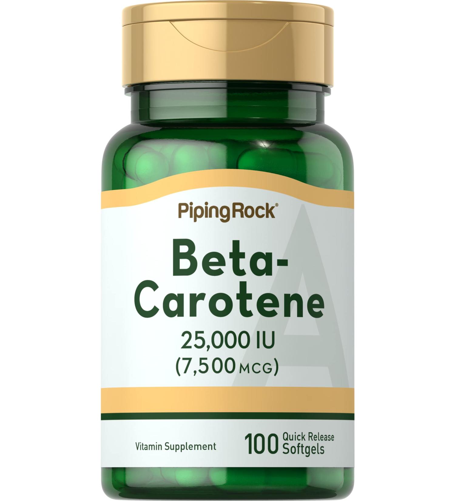Piping Rock Beta Carotene 25000 IU Softgels | 7500 mcg | 100 Count | Vitamin A Supplement | Non-GMO, Gluten Free