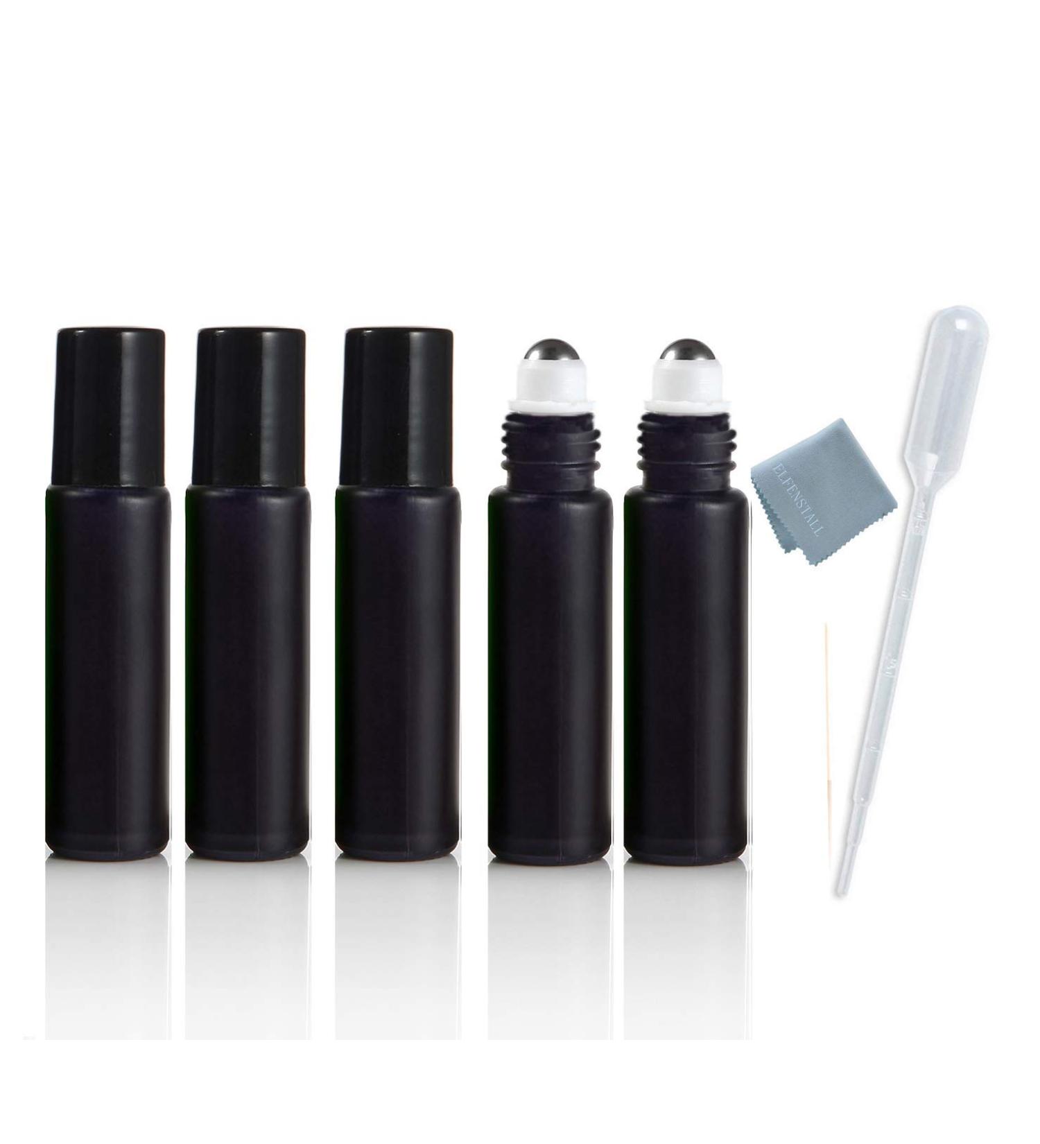 Elfenstall 5PCS 10ml Glass Roll-on Bottles with Stainless Steel Roller - Cool Black Design for Essential Oils and Perfumes - Buy Online on GoSupps.com