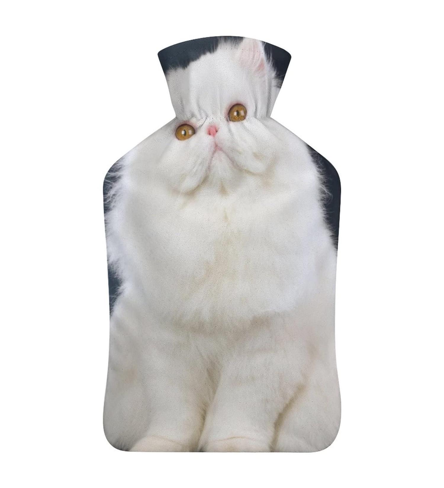 Animal White Cat Hot Water Bottle with Plush Cover - Hand Warmer for Adults & Kids | 26.5x15.3cm - Buy Internationally! - Buy Online on GoSupps.com
