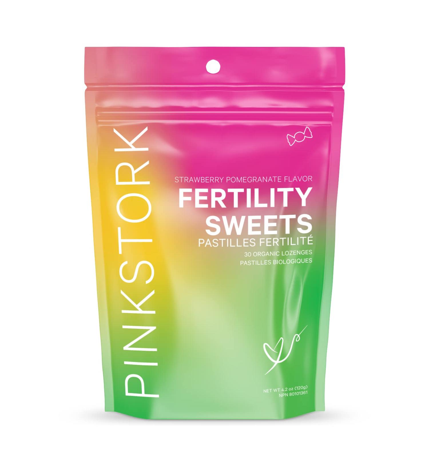 Pink Stork Fertility Sweets: Strawberry Pomegranate Fertility Supplements for Women + Prenatal Vitamins 100% Organic Folate B6 + Zinc Drop Women-Owned 30 Hard Lozenges - Buy Online on GoSupps.com