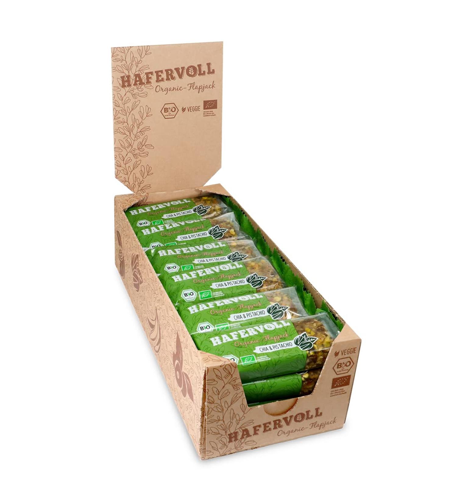 Organic Hazardous Flapjack with Chia & Pistachio - 18 x 60g Cereal Bars | No Added Sugar Oats & Honey - Certified Organic Snack - Buy Online on GoSupps.com