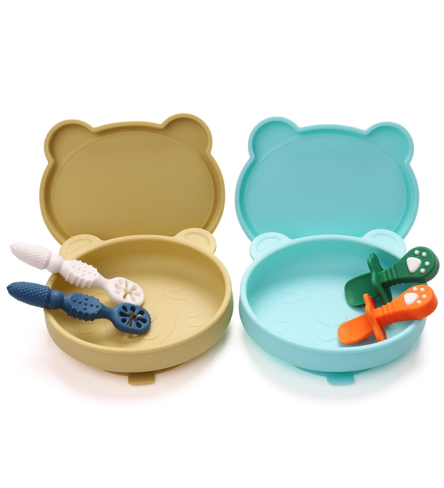 BTRFE Silicone Baby Suction Plate Set with Spoon - Cute, Food Grade, BPA Free Plates for Toddlers - Dishwasher & Microwave Friendly - Buy Online on GoSupps.com