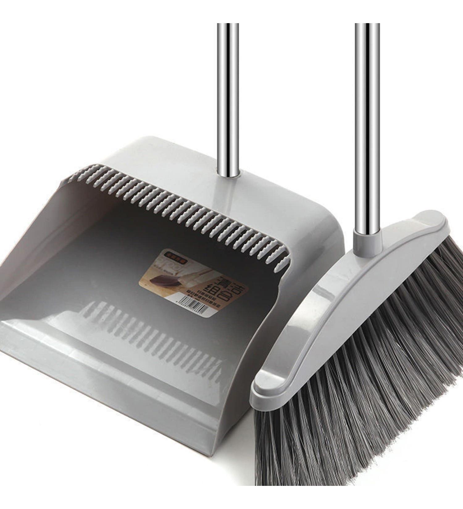 Broom and Dustpan Set for Home - Dust Pans with Long Handle | Outdoor Indoor for Home Kitchen Must Haves for Home Grey - Buy Online on GoSupps.com
