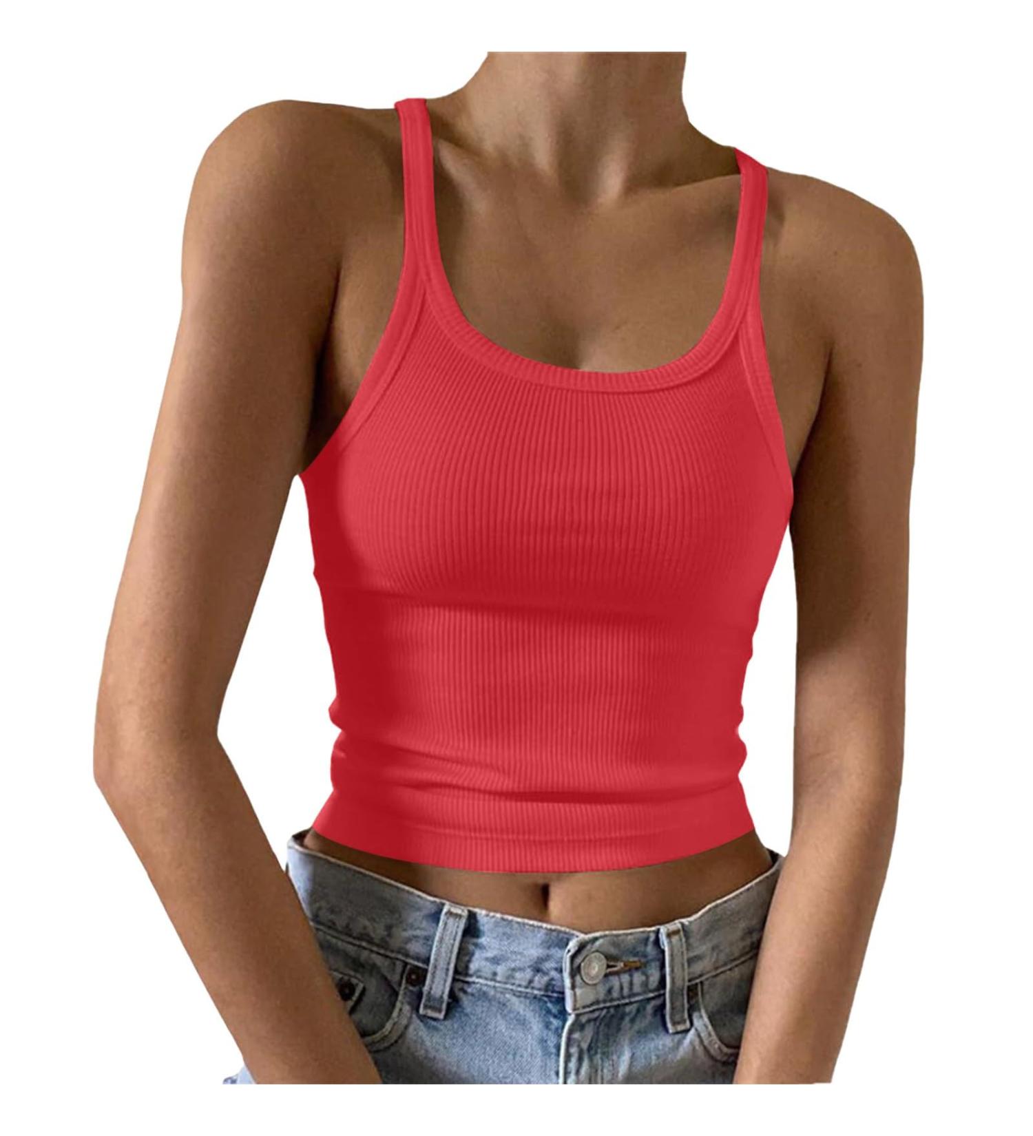 Womens Tank Tops Summer T Shirts Sleeveless Deep V-Neck 2024 Casual Loose Fitting Spaghetti Straps Vest Tunic Blouses 4970-eumxw-c-red L - Buy Online on GoSupps.com