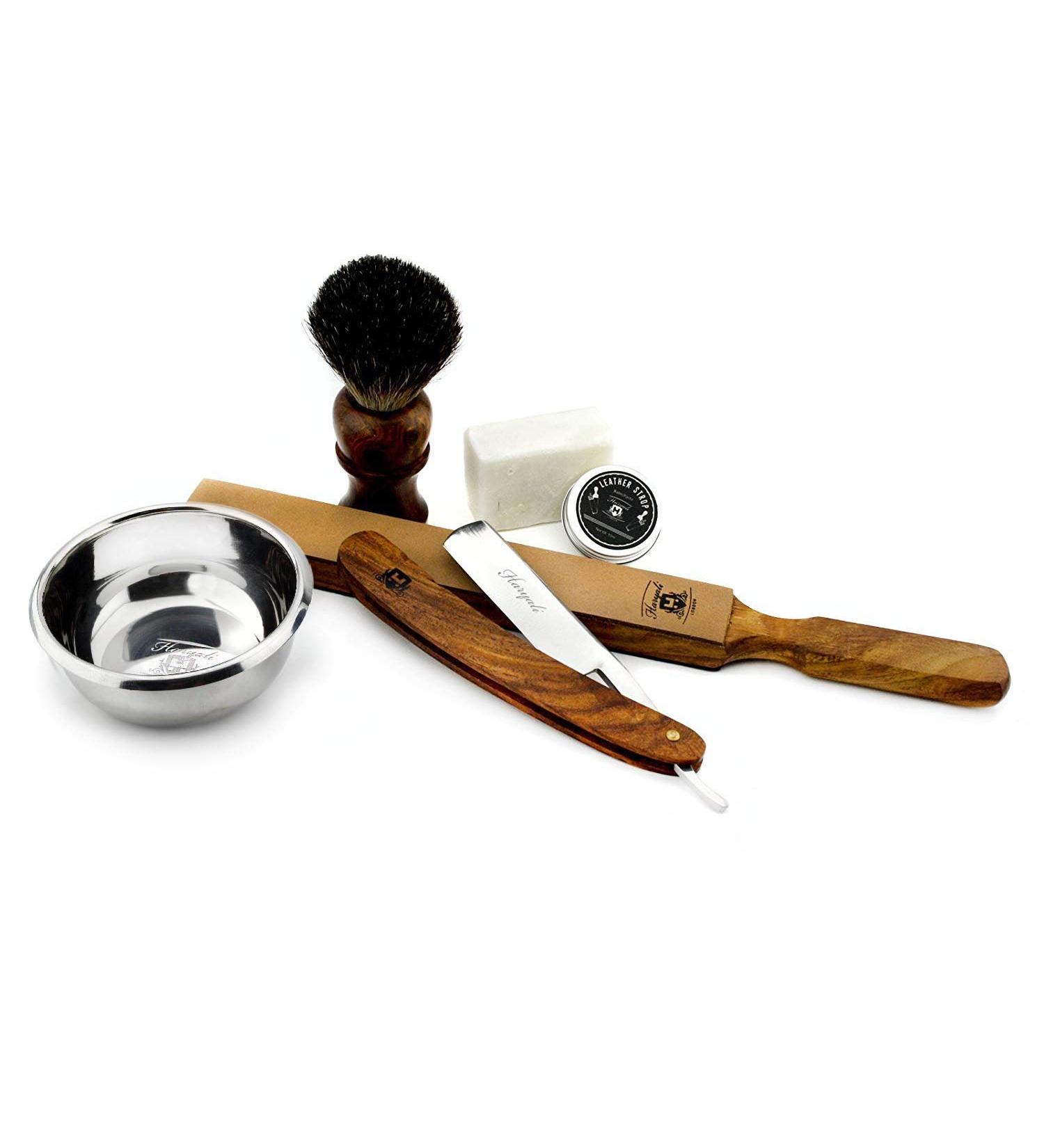 Haryali Wooden Shaving Set - Premium Cut Throat Razor & Badger Hair Brush for Ultimate Shaving Experience | International Shipping Available - Buy Online on GoSupps.com
