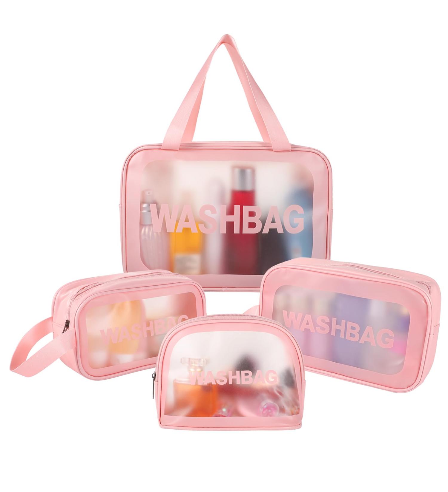 4 Pcs Waterproof Clear Toiletry Bags Set for Women - Pink Cosmetic Makeup Travel Bags - Buy Online on GoSupps.com