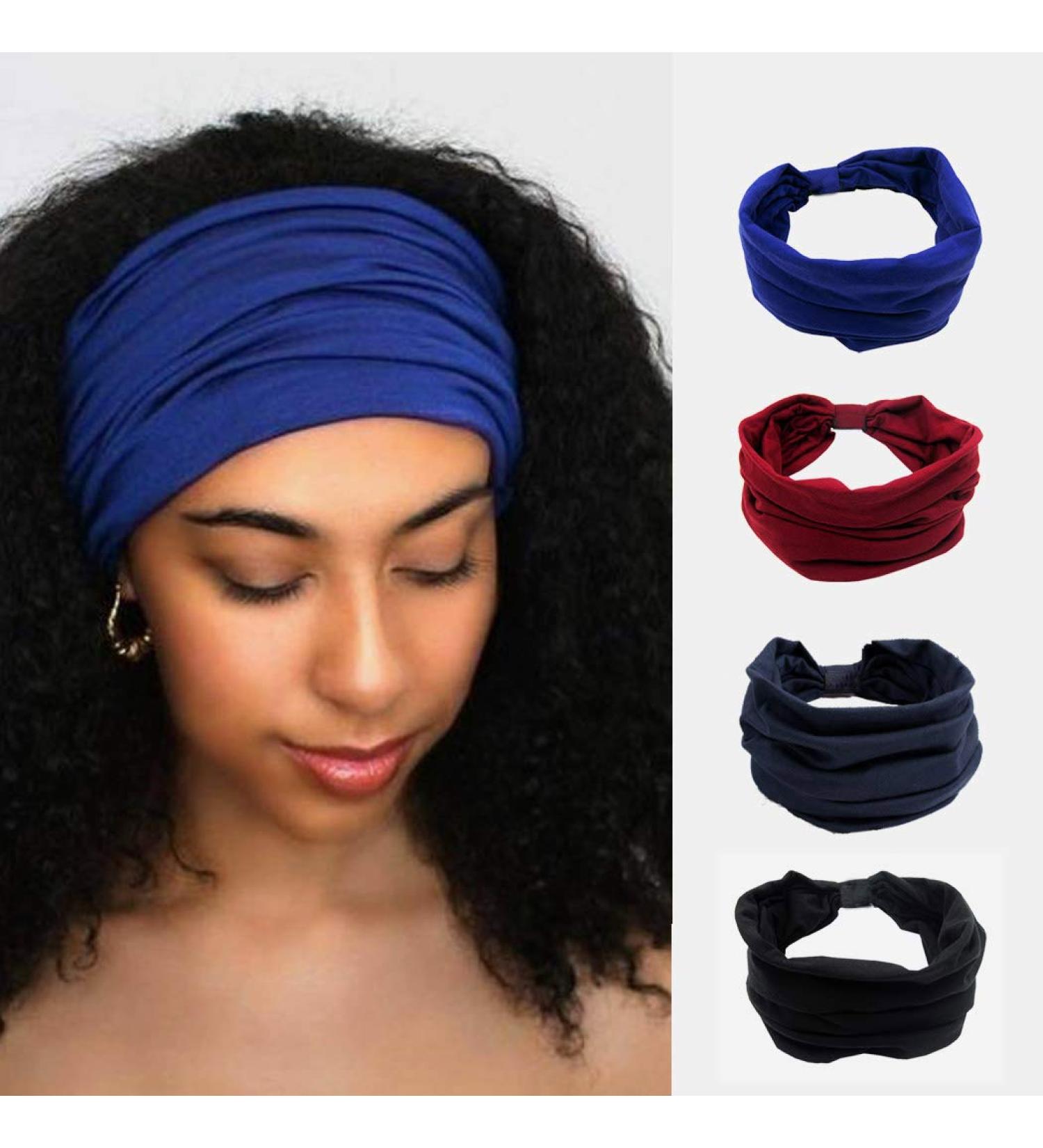 Woeoe African Headbands - Pack of 4 Knotted Hairbands in Blue, Dark Red, Dark Blue, and Black - Wide Elastic Head Scarf for Women and Girls - Buy Online on GoSupps.com