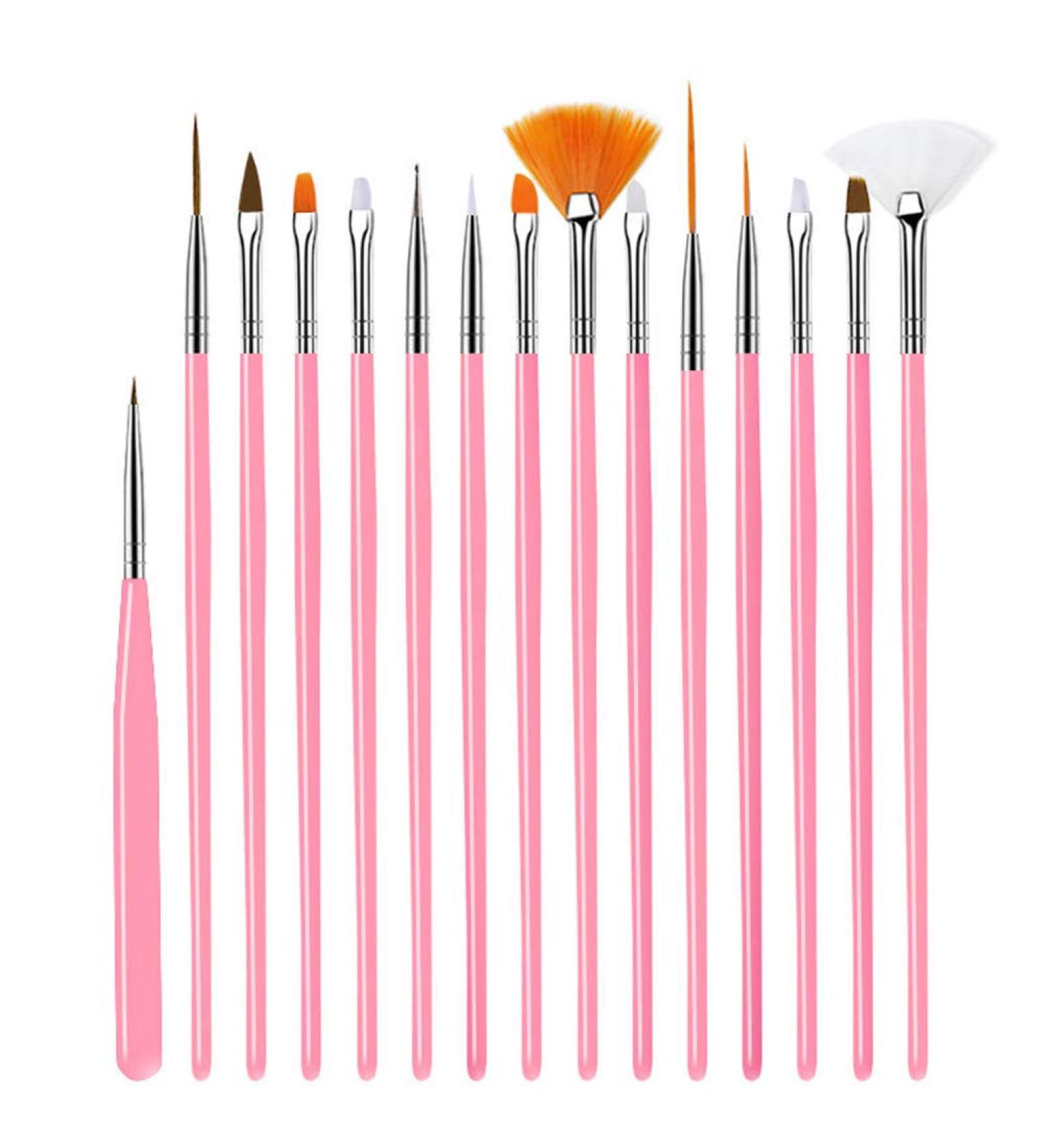 15-Piece Nail Brush Set for Gel Acrylic & Nail Art - Pink Nail Design Accessories - Buy Online on GoSupps.com