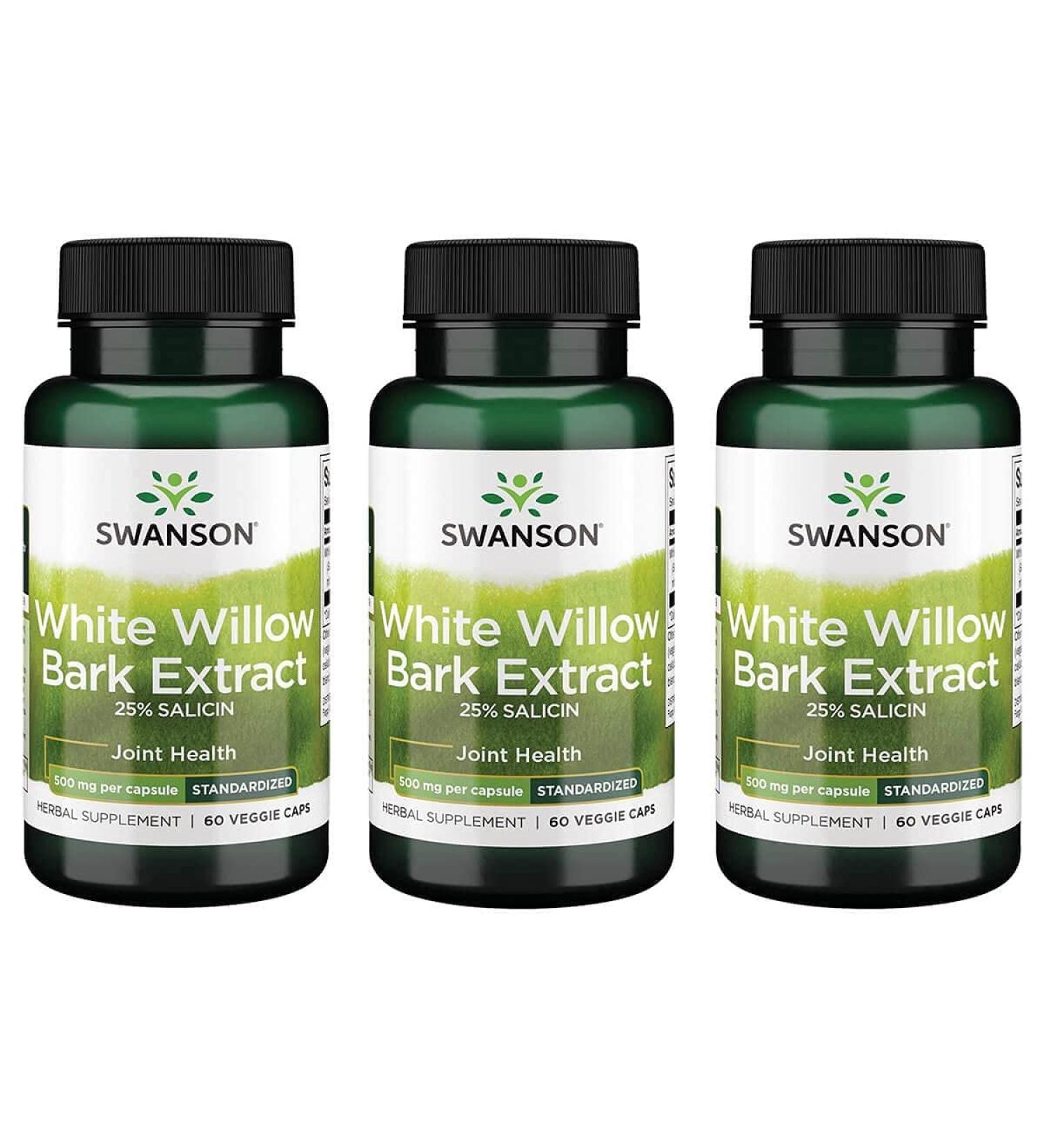 Swanson White Willow Bark Extract 500mg - 3 Pack | Joint & Muscle Relief Supplement - 25% Salicin | No Stomach Irritation | Natural Veggie Caps - Buy Online on GoSupps.com