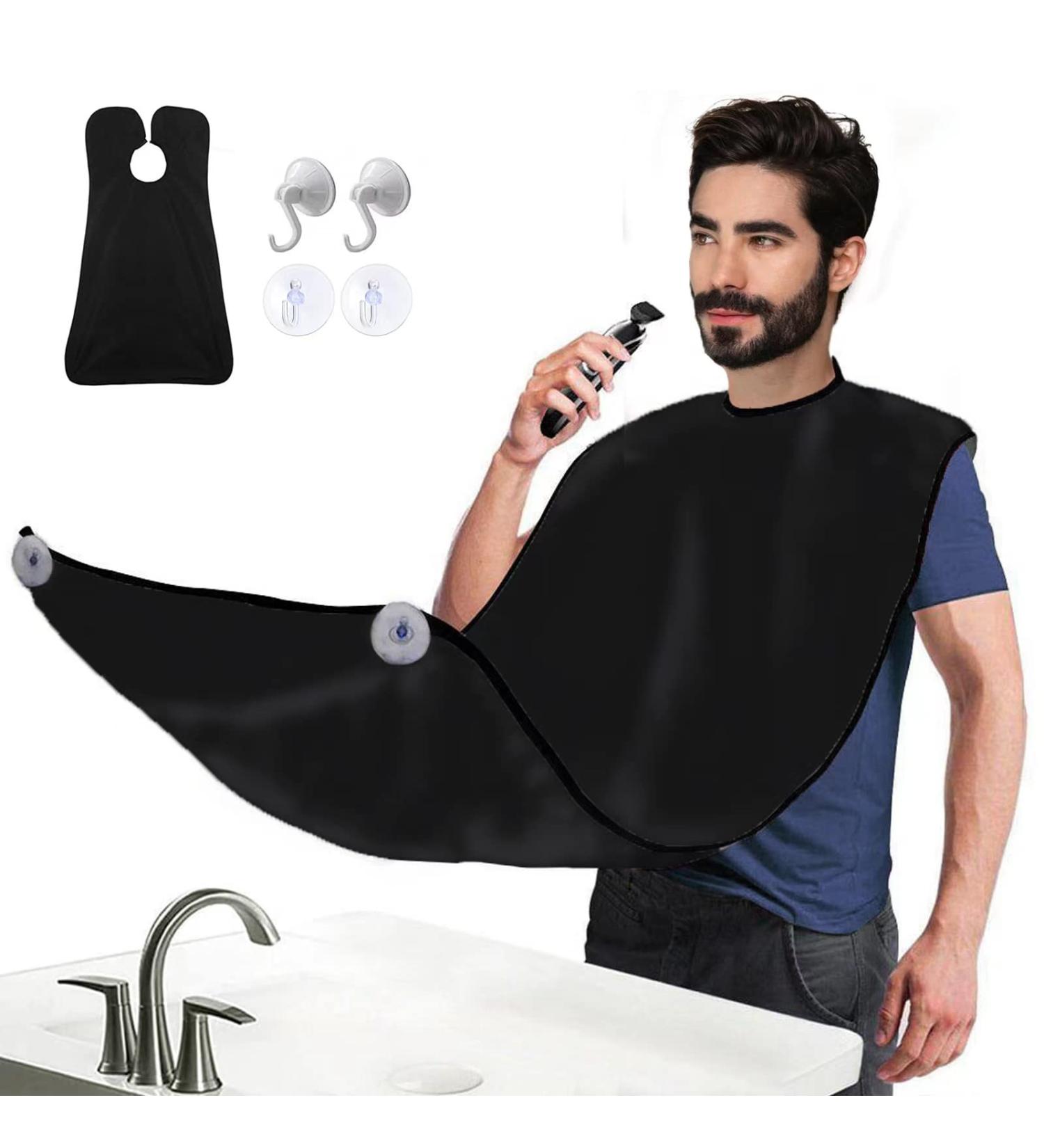 Beard Bib Apron for Men - Non-Stick Hair Catcher for Shaving, Trimming, and Grooming - Black - Buy Online on GoSupps.com