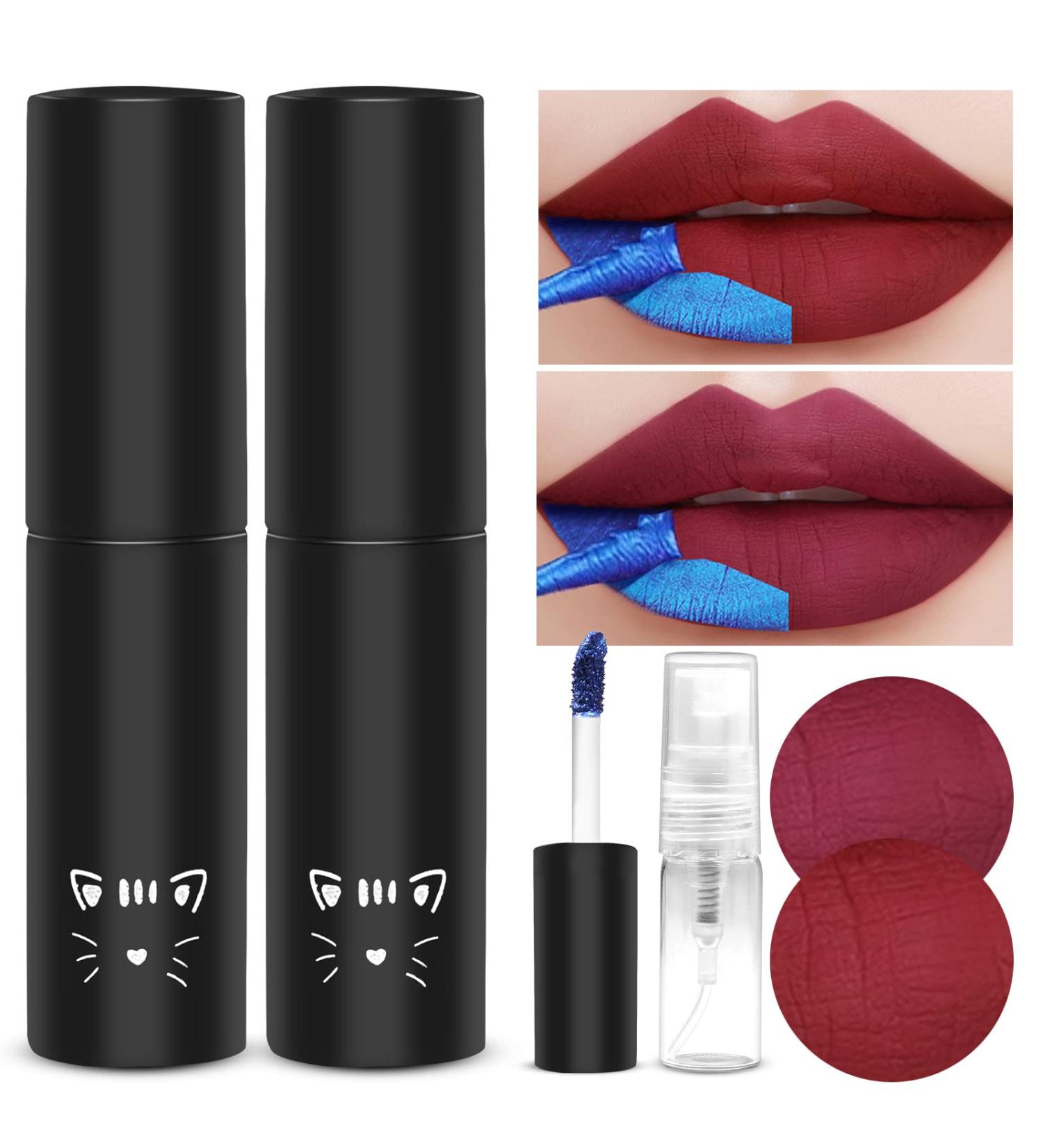 DAGEDA Lip Stain Set | Peel Off Lip Tint Tattoo | Waterproof Liquid Lipstick | Includes 3ML Empty Spray Bottle | Non-Stick Cup | Lip Makeup for Women Girls | Reddish Brown + Cherry - Buy Online on GoSupps.com