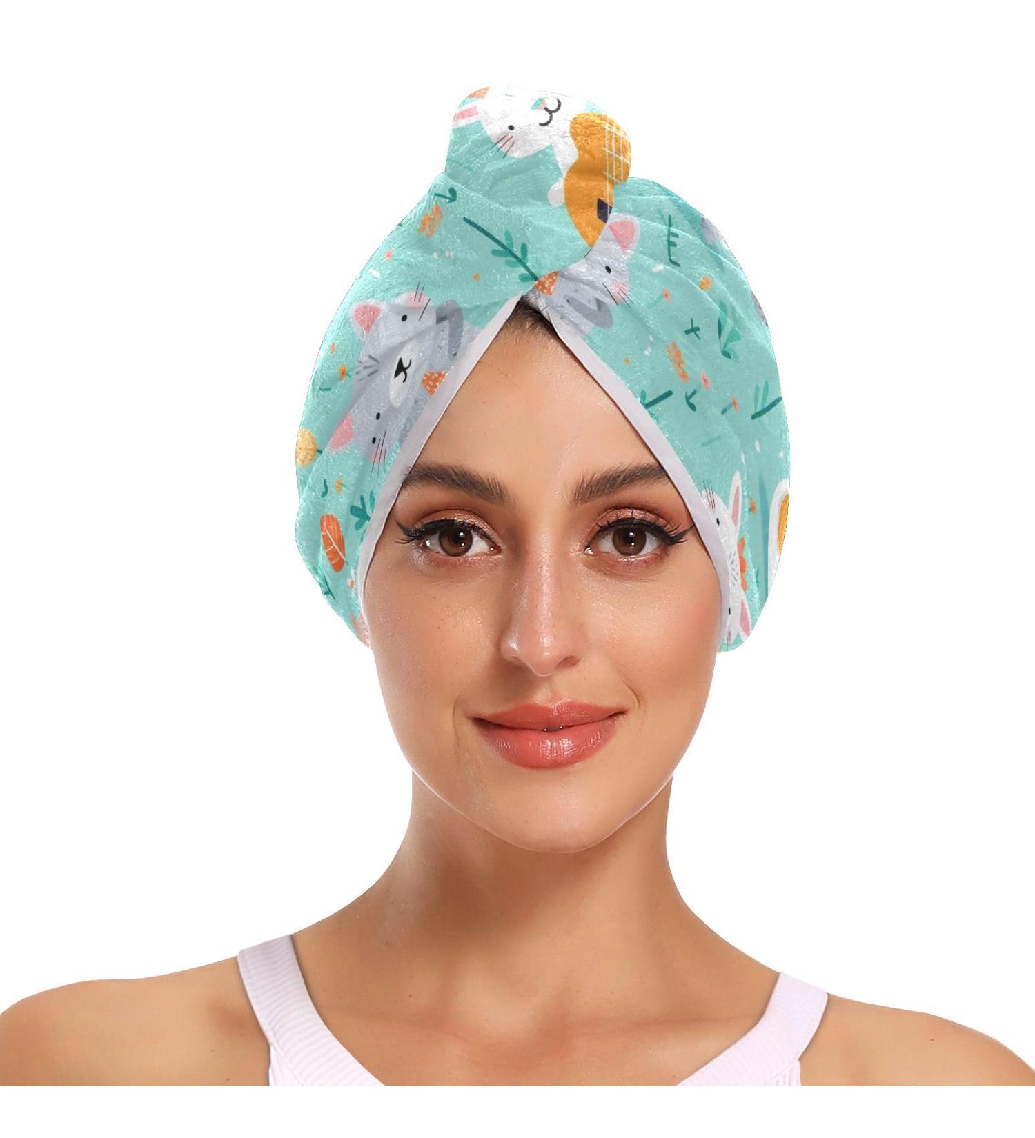 Cat Playing Guitar Hair Towel 2 Pack | Super Absorbent Quick Drying Turbans for Women & Girls - Buy Online on GoSupps.com