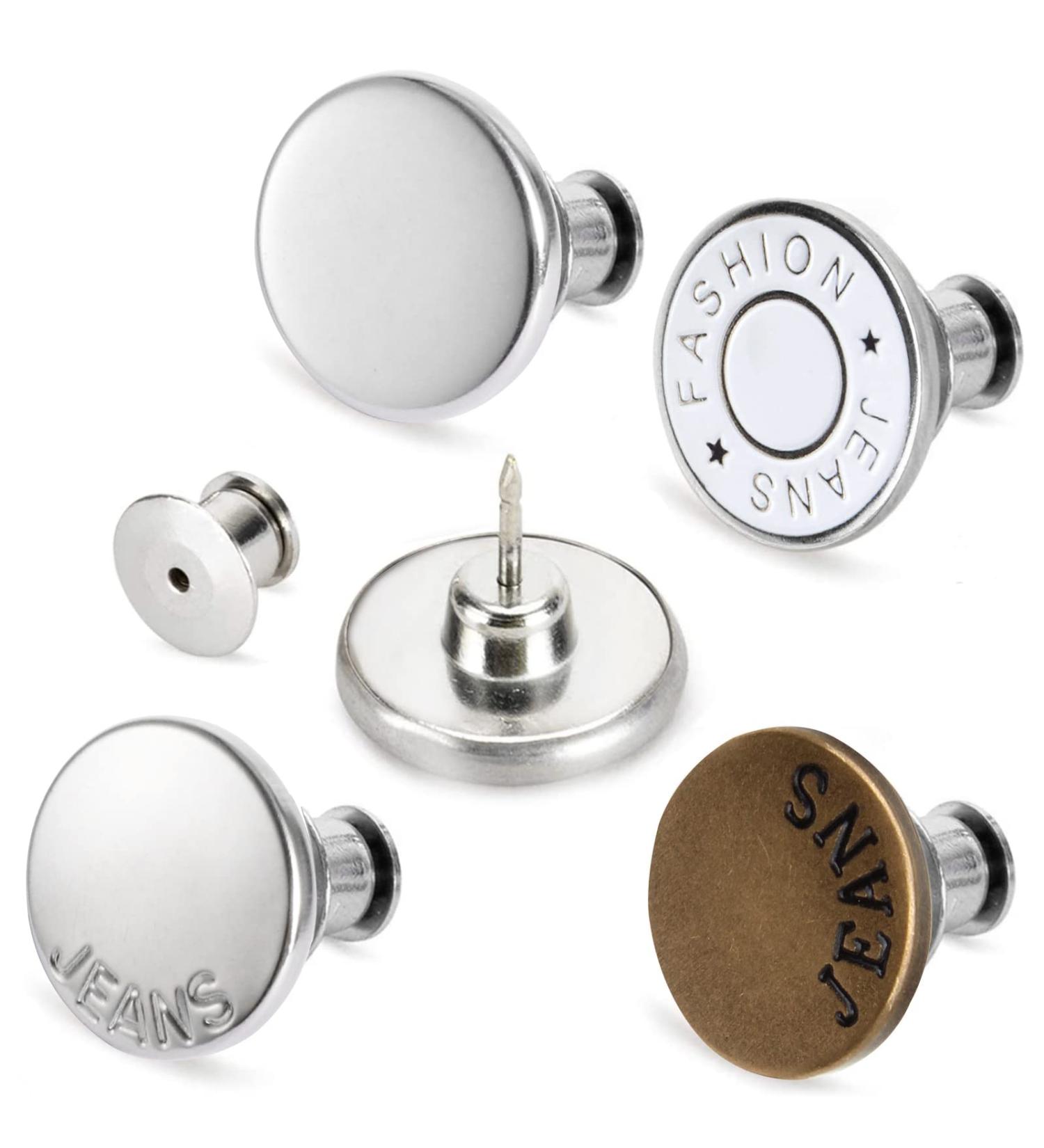 TOOVREN 8 Sets Button Pins for Jeans Pants - No Sew Perfect Fit Button Tightener - Adjustable Reusable Metal Clips Snap Tack - Reduce Too Big Pants Waist - 8 Pack - Buy Online on GoSupps.com