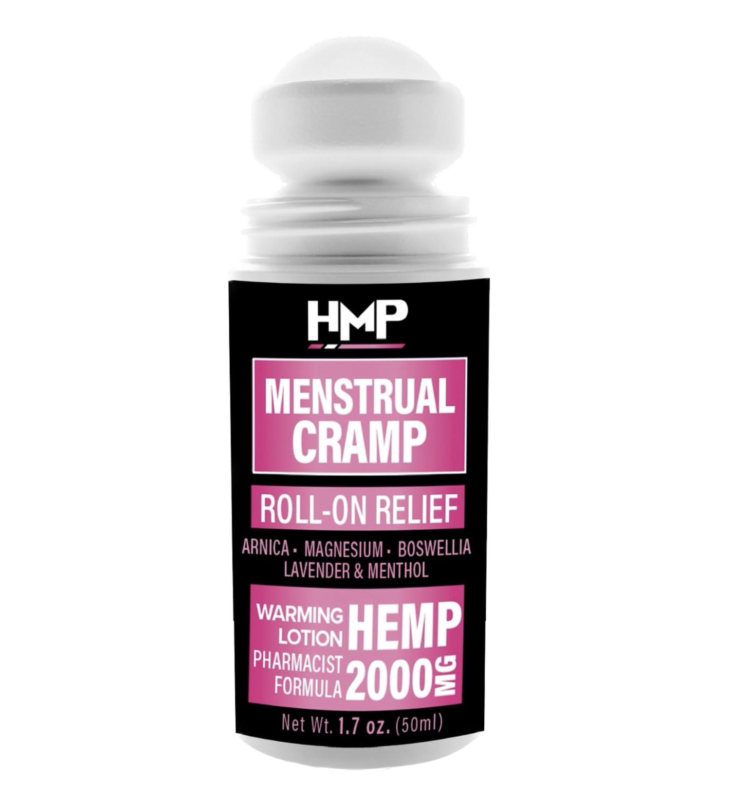 HMP Brands Menstrual Cramp Hemp Roll-On with Menthol 2000mg - Natural Formula, Made in USA (1.7oz) - Buy Online on GoSupps.com