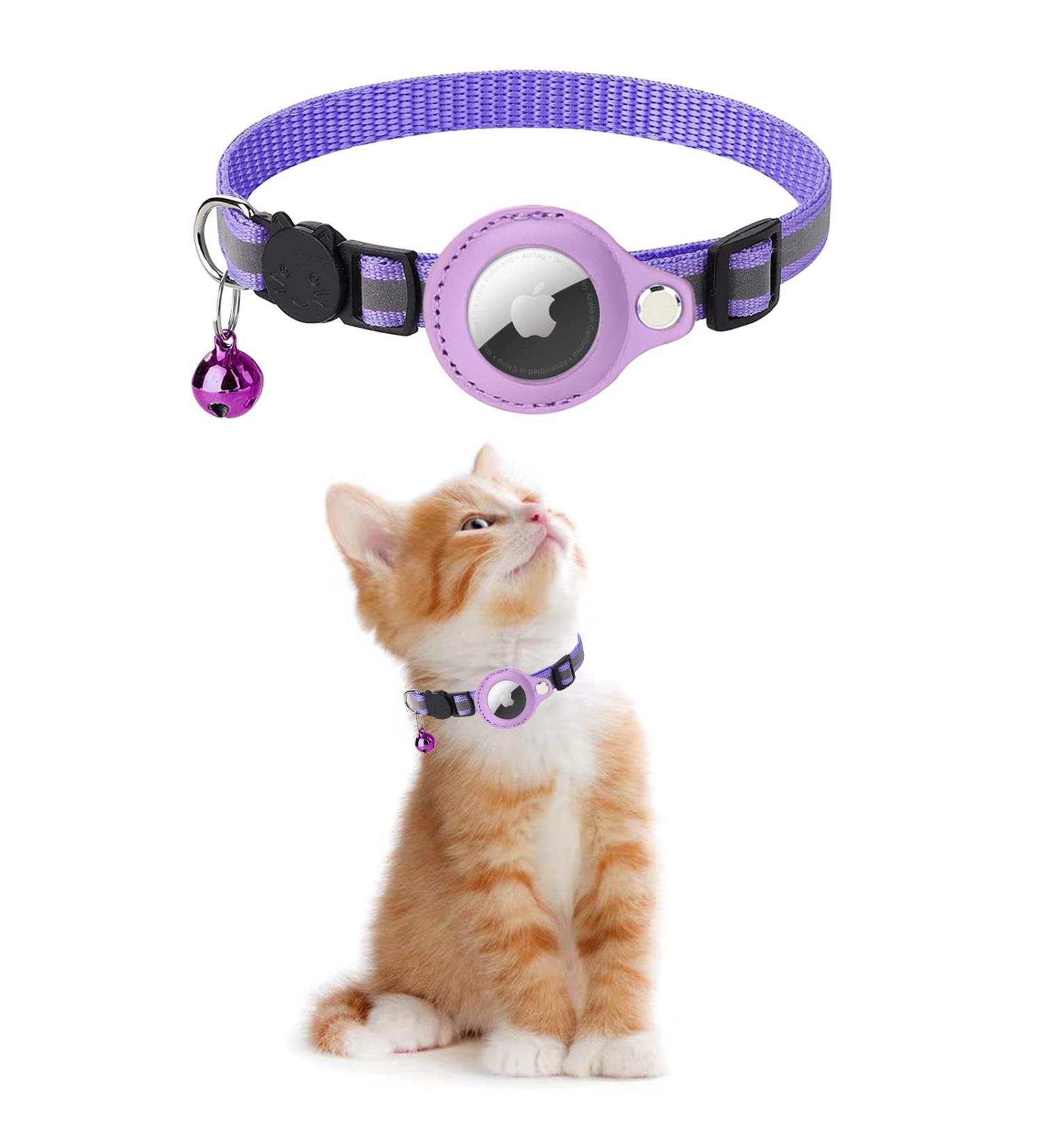 Kolacen Reflecting Airtag Catushage - Adjustable Cat Neck Band with Airtag Shell & Bell | Safety Buckle for Puppies & Kittens (Purple) - International Shipping Available - Buy Online on GoSupps.com