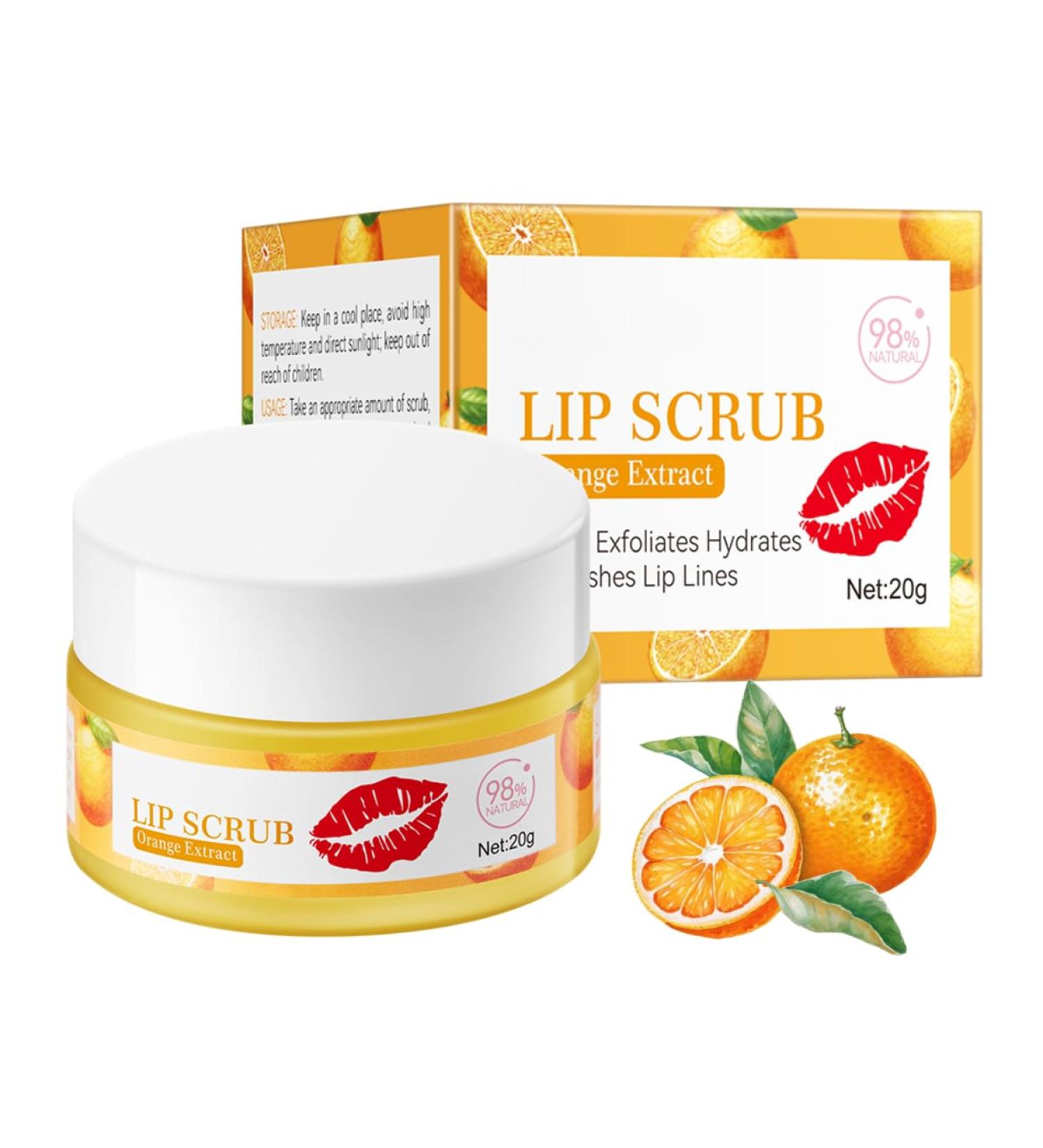 Orange Lip Scrub 20g - Natural Lip Scrub Exfoliator Hydrates and Softens Lips Brightens and Diminishes Lip Lines - Lip Exfoliator Scrub Lip Care for Smooth Soft and Hydrated Lips - Buy Online on GoSupps.com