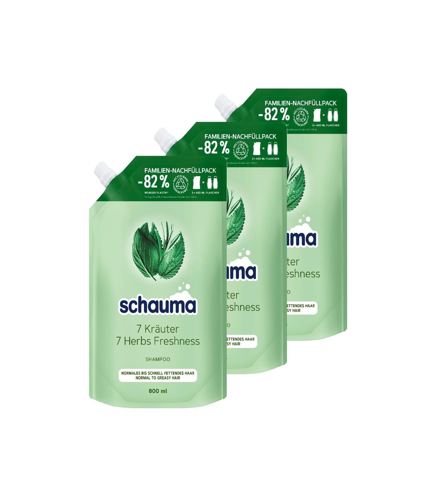  Schauma Schauma 7 Herbs Shampoo Refills (800 ml) shampoo for fresh and light hair for normal to quickly oily hair 3 x 800 ml - Buy Online on GoSupps.com