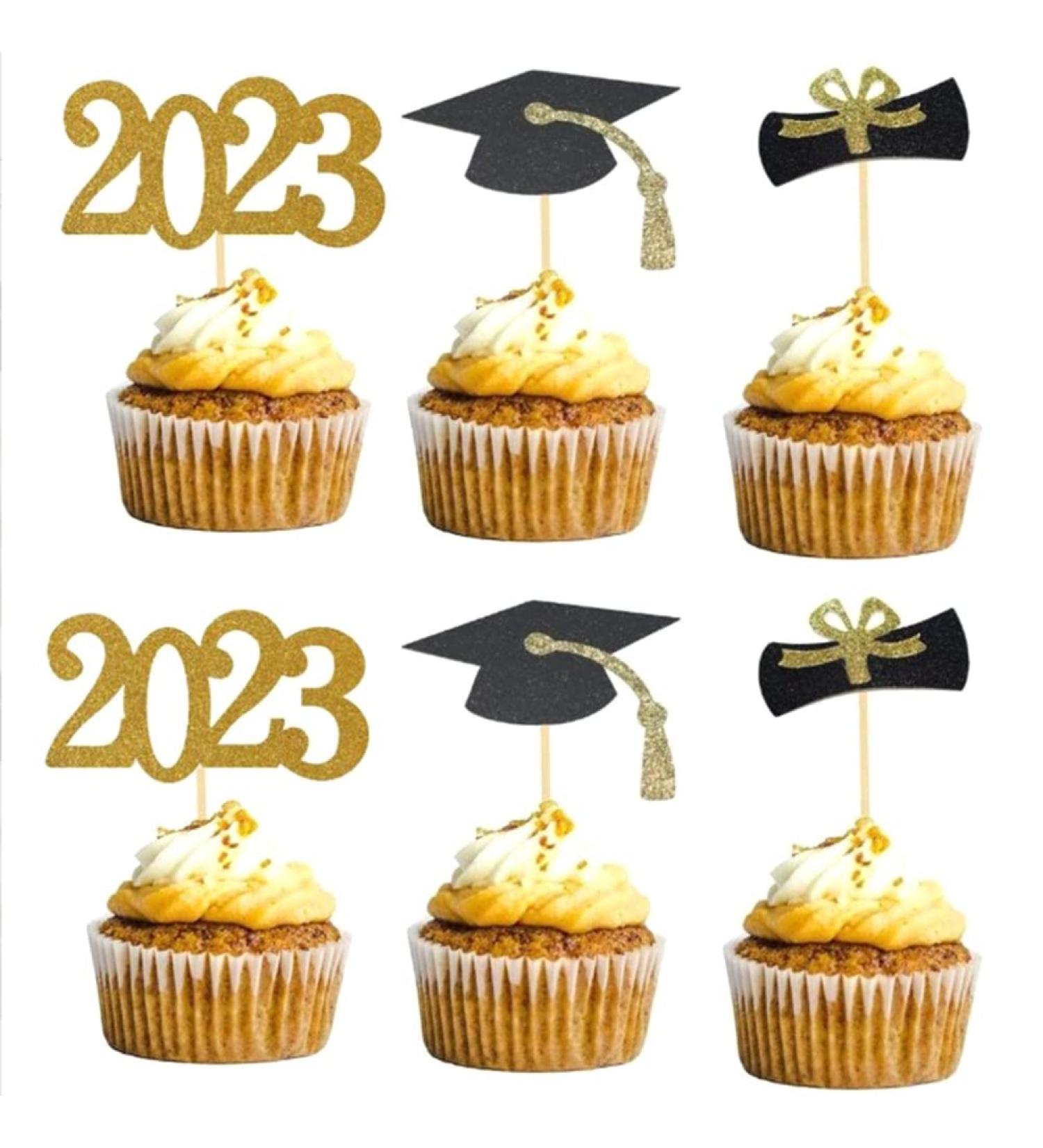 Bakkeny 48PCS 2023 Year Gold Graduation Cupcake Toppers Graduation Cake Topper 2023 Food Decor/Graduation Grad Cap Party/Mini Cake Decor Insert - Buy Online on GoSupps.com