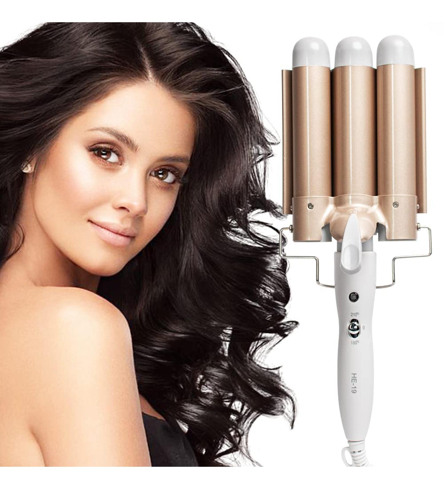 AWHOAS 3 Barrel Curling Iron - 32MM Hair Waver for Women, Beach Waves Crimper with LCD Temp Display - Gold - Buy Online on GoSupps.com