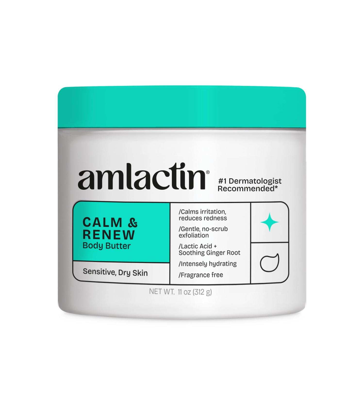 AmLactin Calm & Renew Body Butter - Therapeutic Skin Care Moisturizer for Sensitive Skin - No-Scrub Exfoliator and Body Cream for Dry Skin with Lactic Acid AHA and Soothing Ginger Root 11oz - Buy Online on GoSupps.com