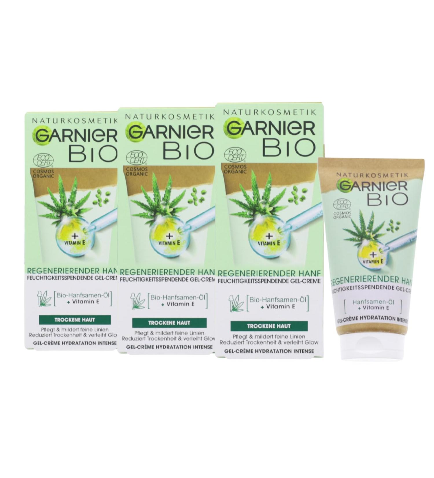 Garnier Pack of 3 Garnier Gel Bottles - Moisturizing Cream - Organic Hemp - 50 ml - Regenerates the skin