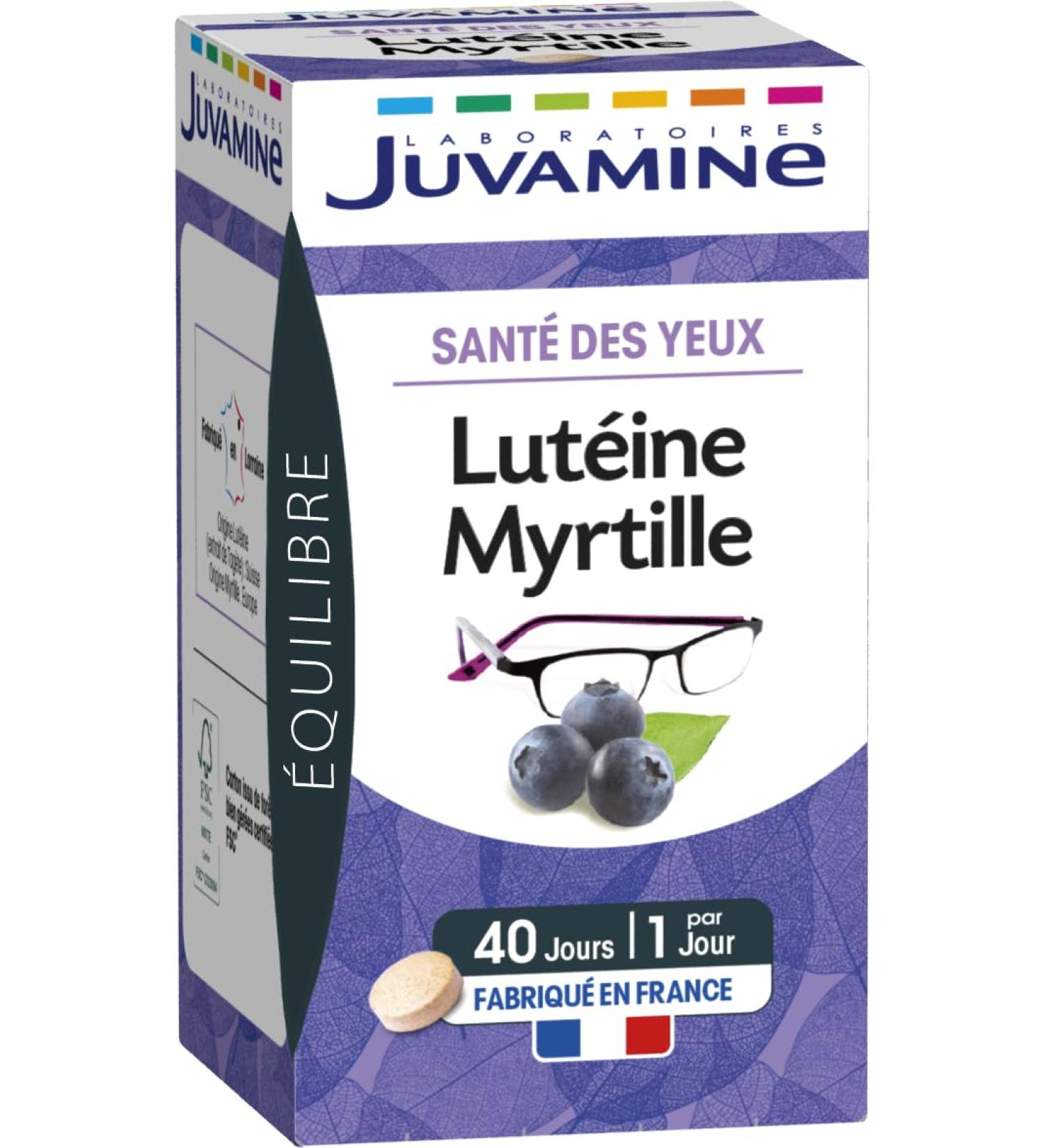 JUVAMINE - Lutein Blueberry and Vitamins A and B2 - Eye Health - Contributes to the maintenance of normal vision - 40-day program - Made in France - Buy Online on GoSupps.com