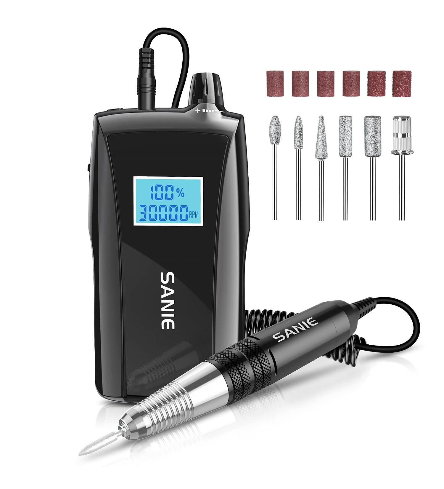 30000 RPM Cordless Rechargeable Nail Drill Machine with Nail Lamp for Manicure & Pedicure - Portable Electric File for Acrylic Gel Nails - Speed Display - Black - Buy Online on GoSupps.com